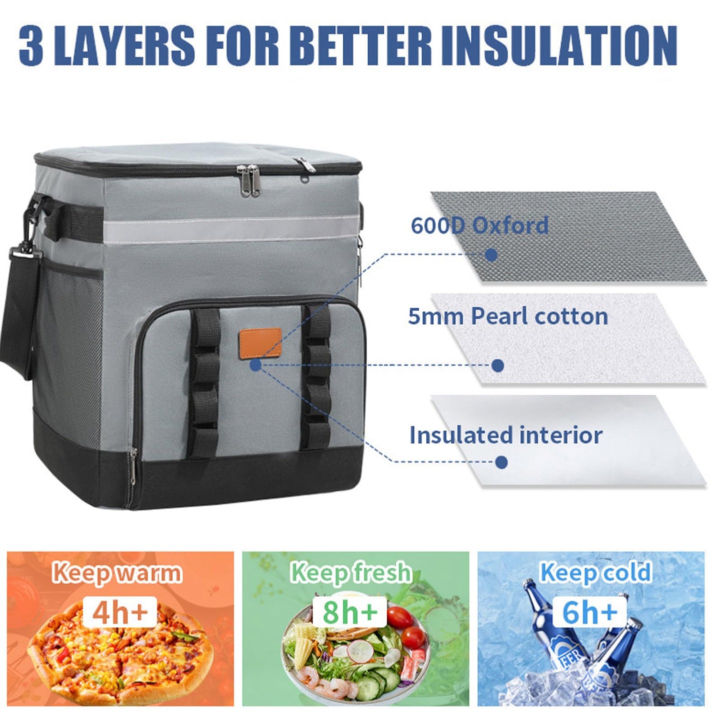 Denash 35L Rolling Cooler, Insulated Lunch Bag Rolling Wheeled Cooler with 3 Layer Insulation, with Wheels and Handle, for Beach Camping Patio Travel Outdoor