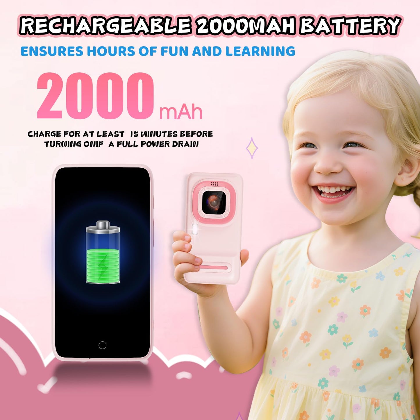 Ashfly Kids Phone,3.97" Touchscreen Toy Phone with Front Camera,8GB Kids Camera with Learning Games and Drawing,Birthday Christmas Toys Gifts for Ages 3 4 5 6 7 8 9 10 Children