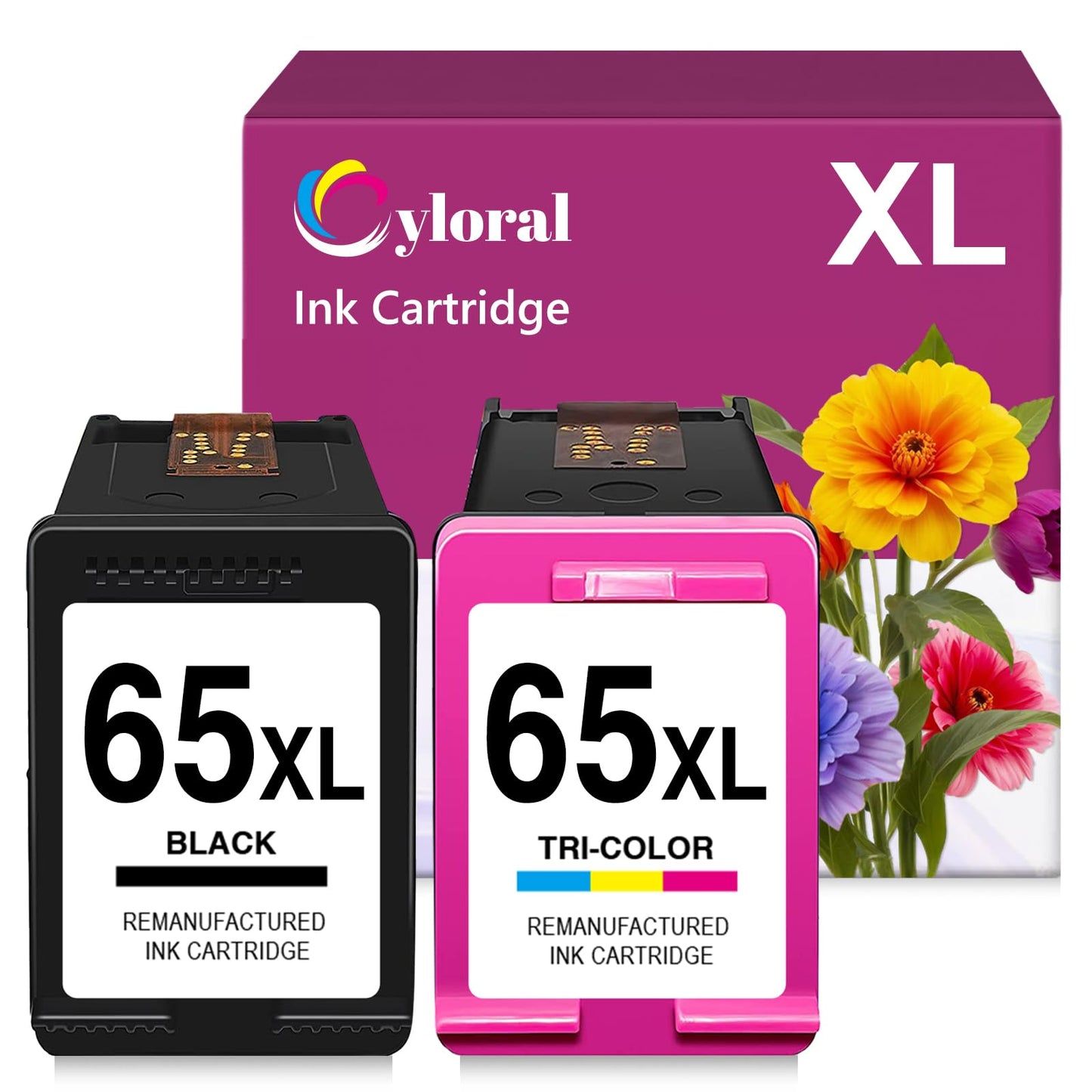 Cyloral 65XL Ink Cartridge for HP 65 Ink Cartridges for Envy 5055 5052 5058 Deskjet 3755 2655 3752 3720 3722 3723 3758 2652 2622 for HP Ink 65 XL Combo Pack for HP65 Ink Cartridges Replacement