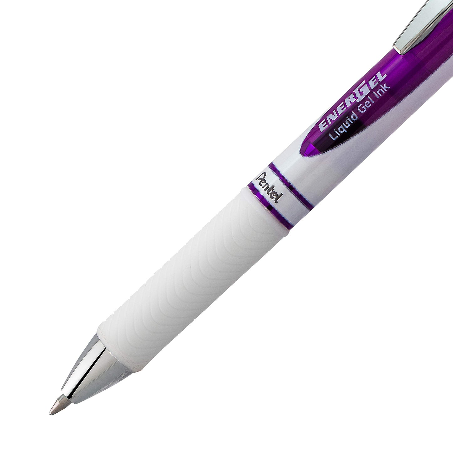 Pentel EnerGel Pearl Retractable Liquid Gel Rollerball Pen, Everyday Use, Office Supplies, School Supplies, 0.7mm Medium, White Barrel, Violet Ink, BL77PW-V, Box of 12