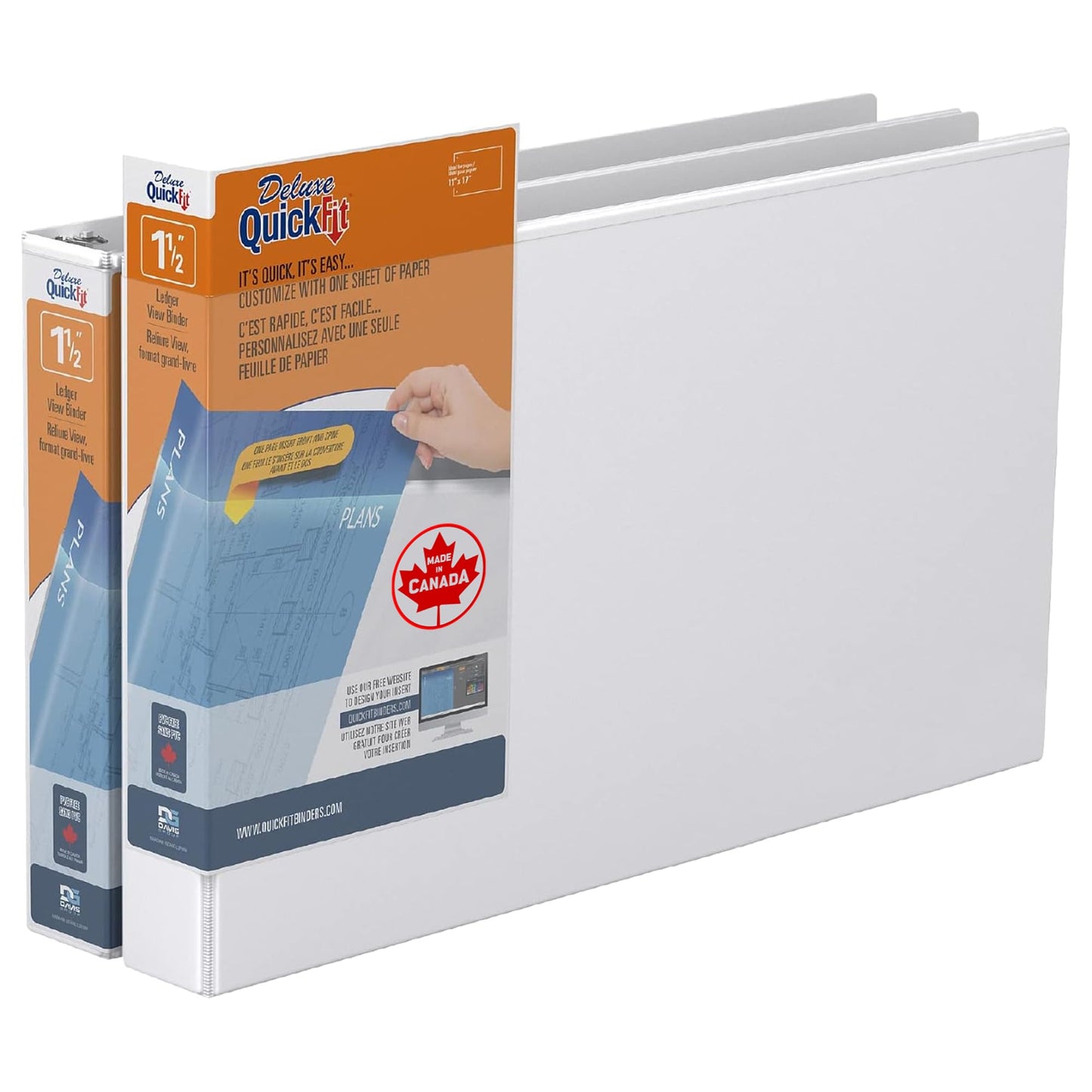 QuickFit Heavy Duty 11 x 17 Inch Spreadsheet View Binder, D Ring, White, 2 Pack, 1.5 Inch