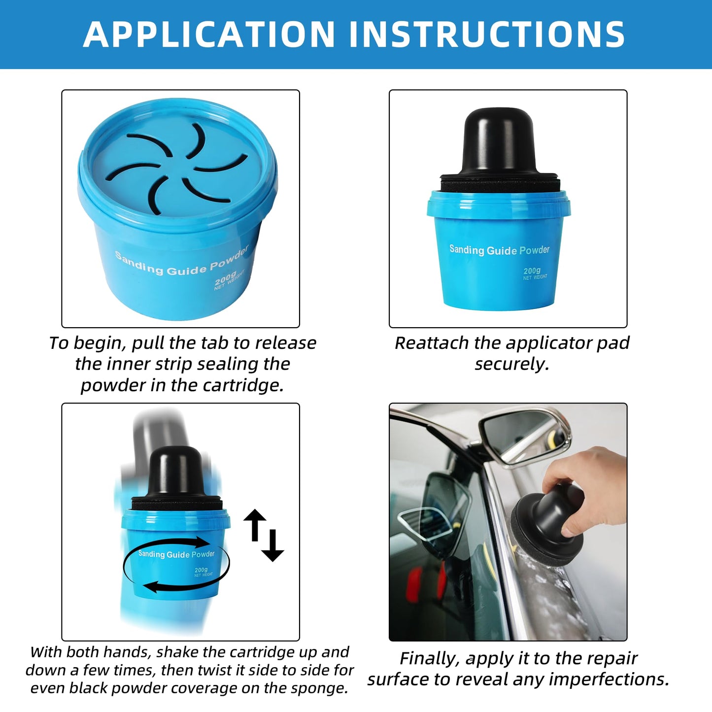 Calvana 7 oz Black Dry Guide Coat Powder, Dry Guide Coat kit for Wet & Dry Auto Body Sanding, Ideal fof Auto Body Repair, Highlights Scratches, Finds Pinholes Defects, and Low Spots