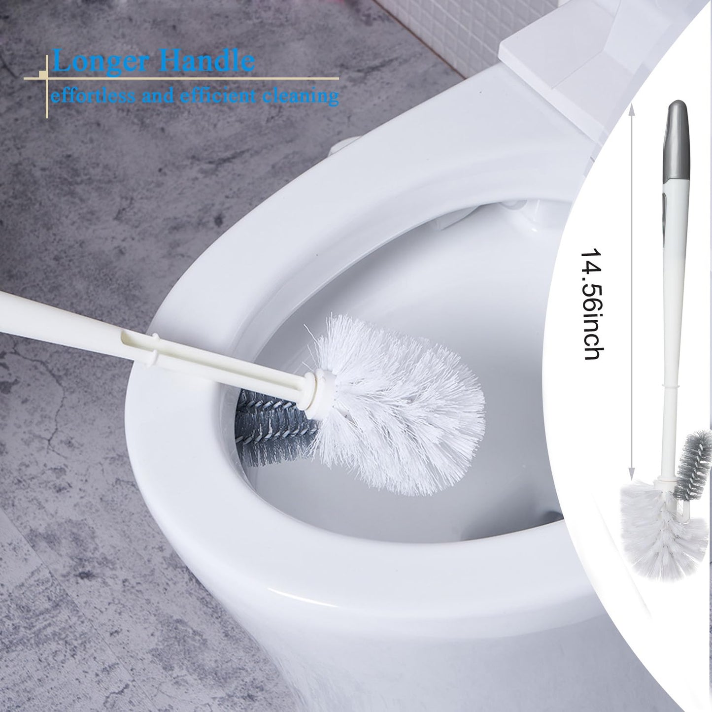 Ryhiac 2 Pack Toilet Bowl Brush with Holder for Bathroom, Under-Rim Double Brush Head, Long Handle Household Cleaning Brushes Set (2 Pack Grey Brush with Holder)