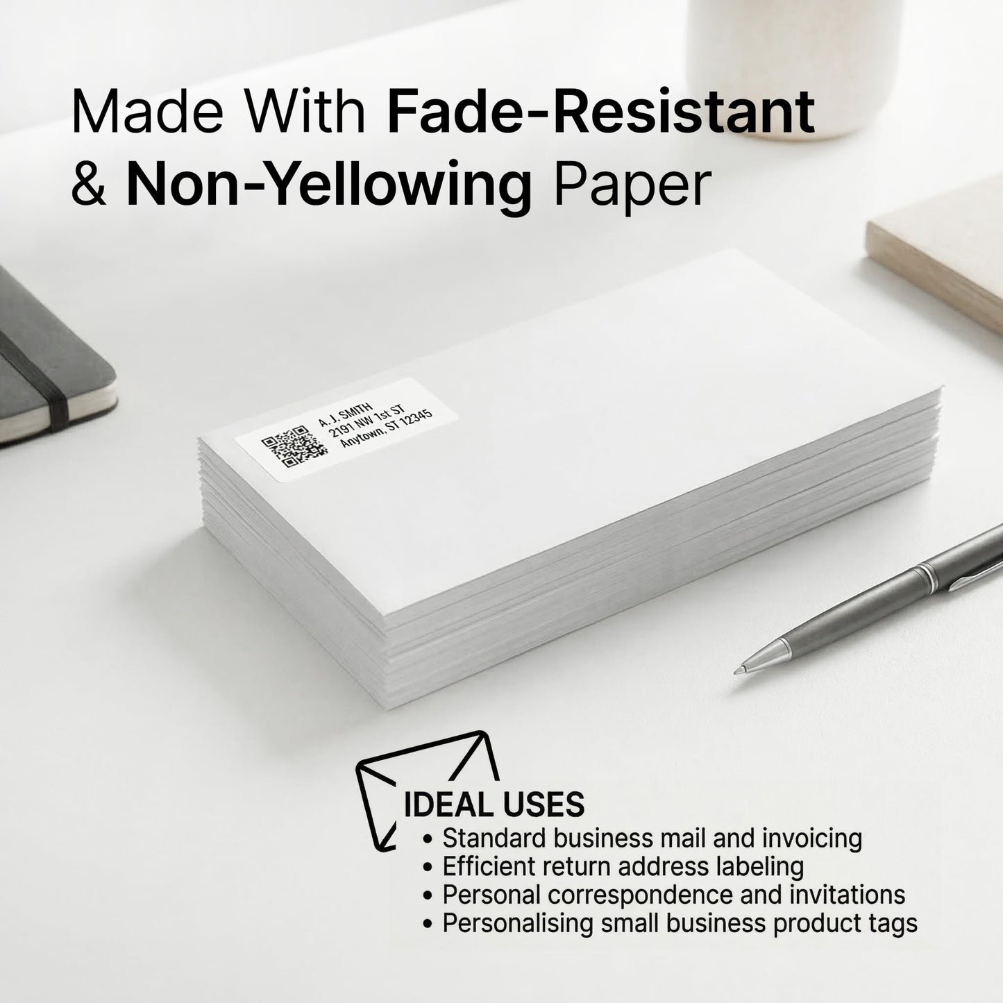 1 3/4" X 1/2" Matte White Return Address Labels Compatible with Inkjet and Laser Printers - 250 Sheets, 20000 Small Printable Stickers for Mailing and Barcodes - Spartan Industrial Template R002