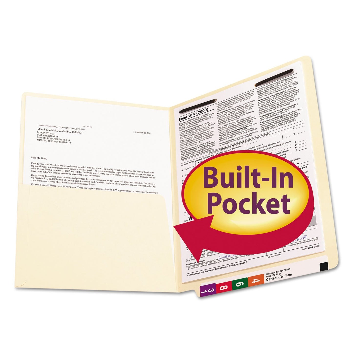 Smead Shelf-Master Straight Cut 2-Ply End Tab Pocket Folders with Fastener 50 Count (34100)