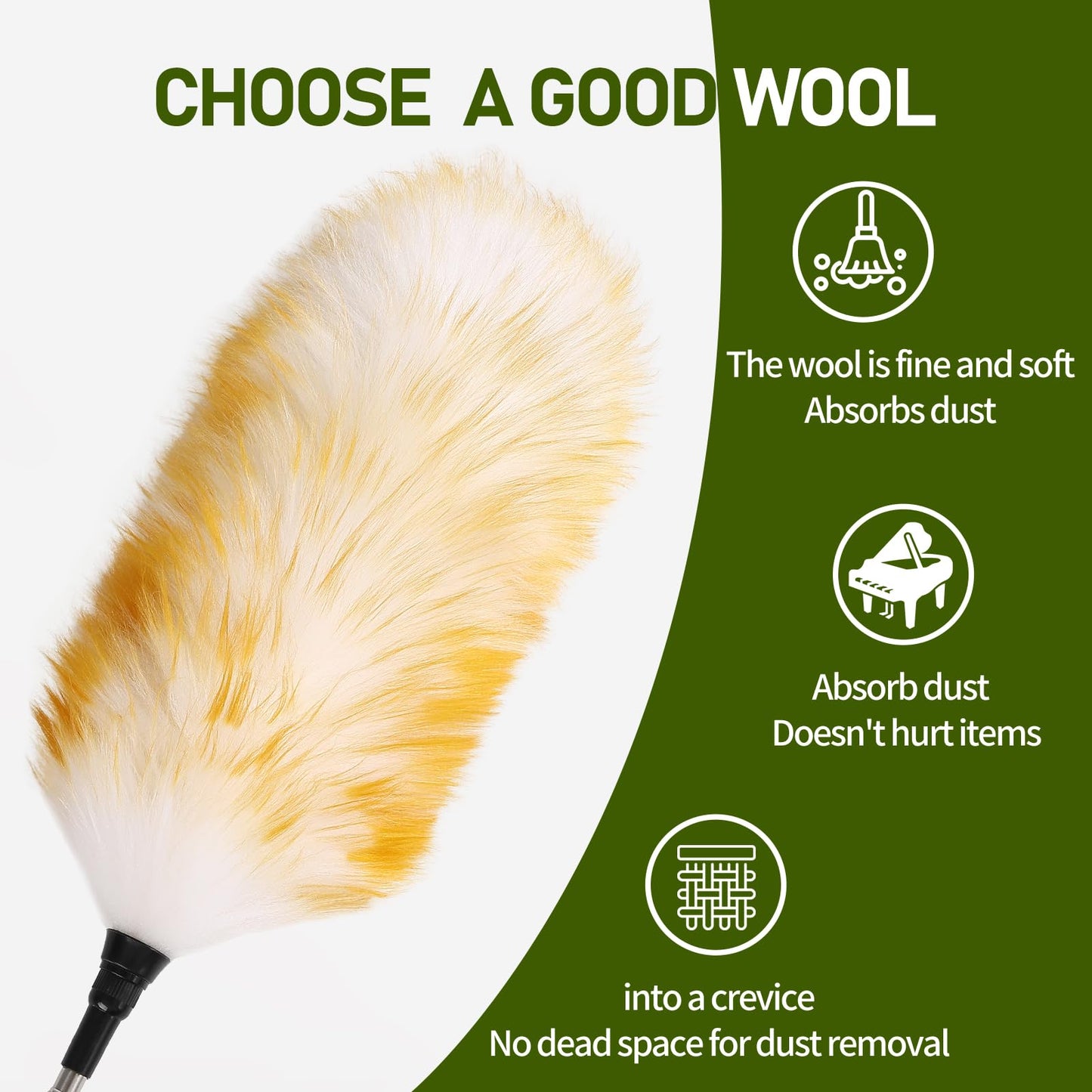 Mehellofeather Retractable Lambswool Duster 25-64 Inch Removable Telescopic Handle Wool Duster for Cleaning Ceiling Fans Window High Places (2PCS)