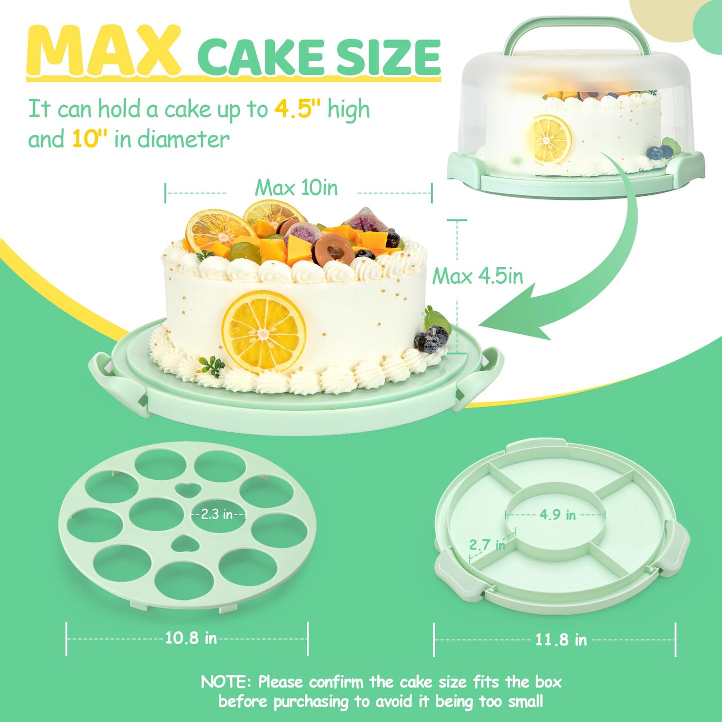 Ohuhu Cake Carrier with Lid and Handle,10 inch BPA-Free Plastic Cake Container for Storage & Transport - Leak-Proof Base, 2 Handles, Ideal Christmas Gift for Bakers, Mom, Party Hosts