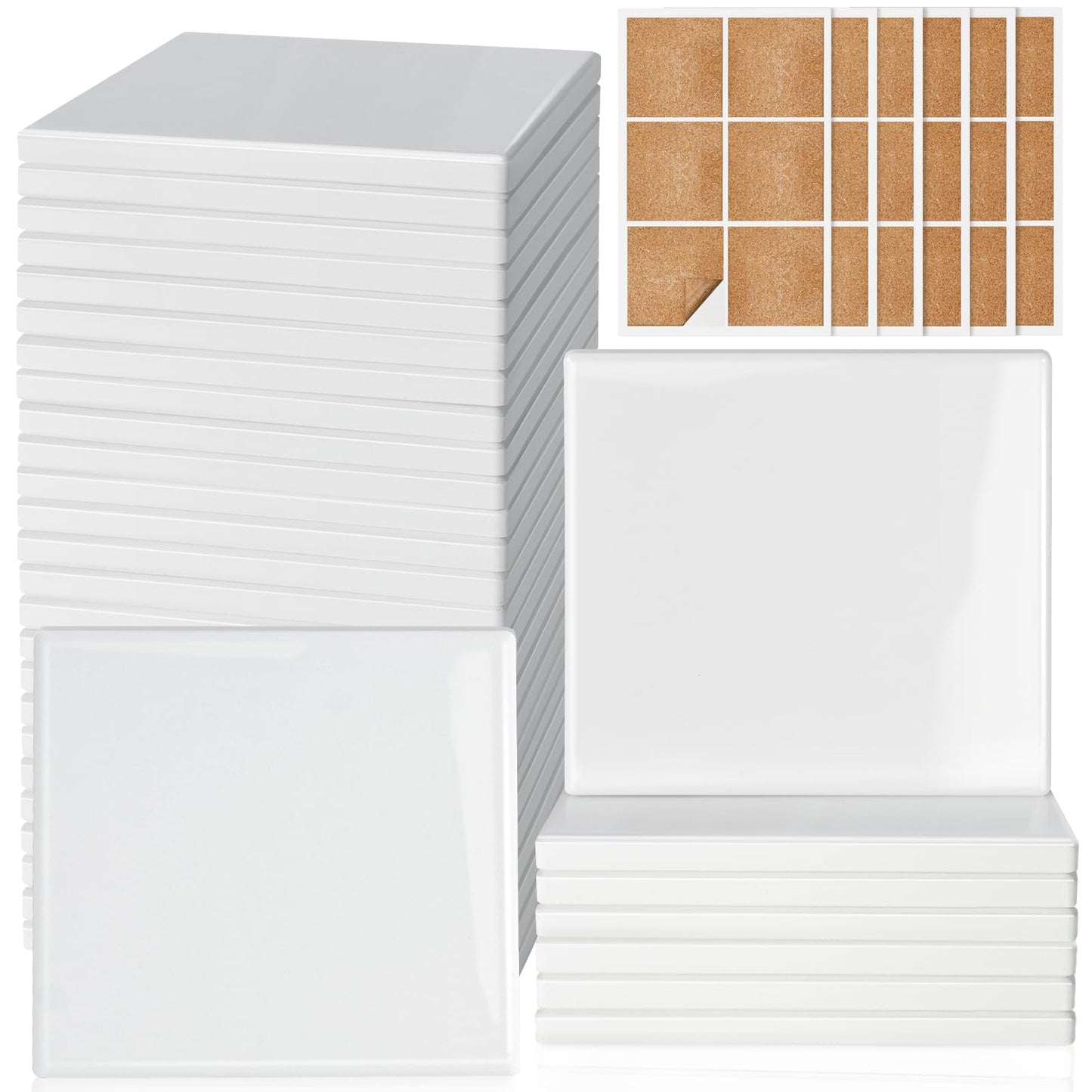 36 Pieces Sublimation Coasters, GOH DODD Glossy Ceramic Tiles Glazed Blanks with Cork for DIY Alcohol Ink Heat Transfer Painting Housewarming Gifts Wedding Arts Crafts School Education, Square, 4 Inch