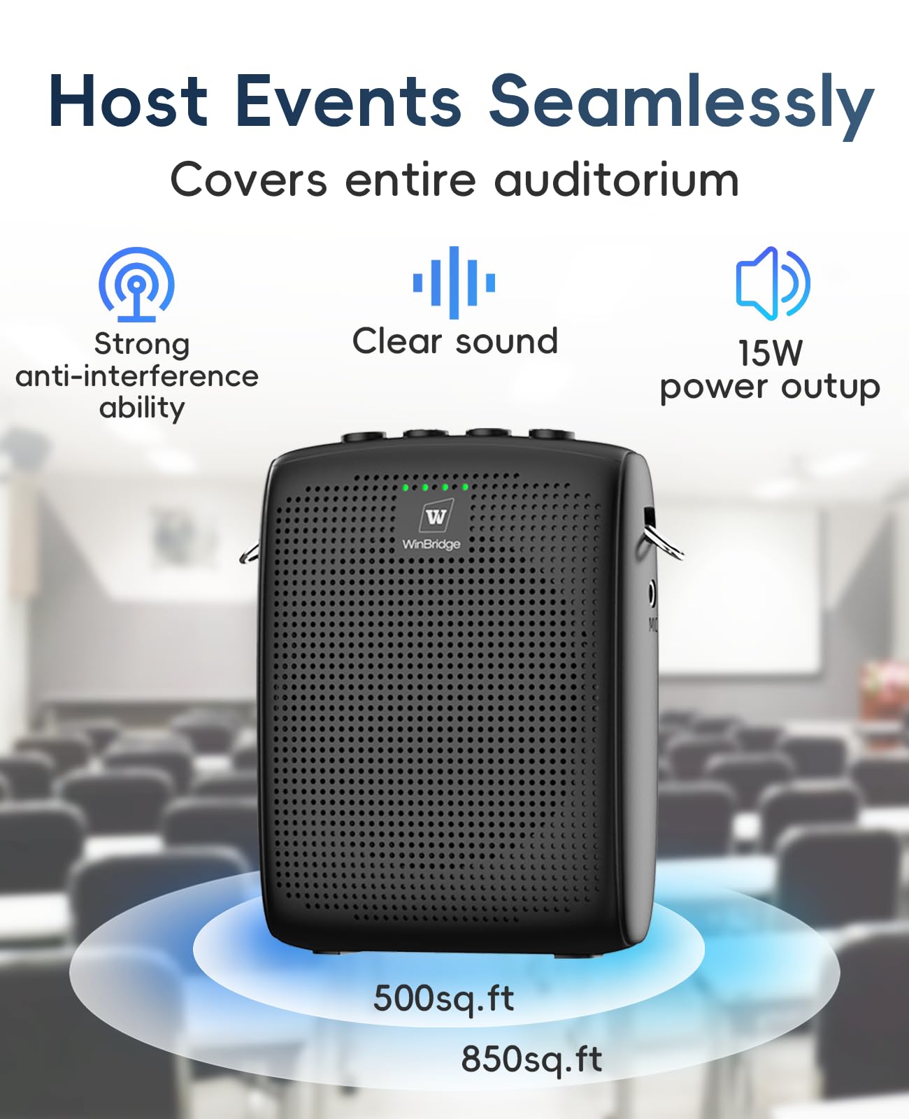 Mini Personal Wireless Voice Amplifier with 2 Bluetooth Microphones- 15W Rechargeable Pa Speaker System for Teachers, Coaches & Public Speaking