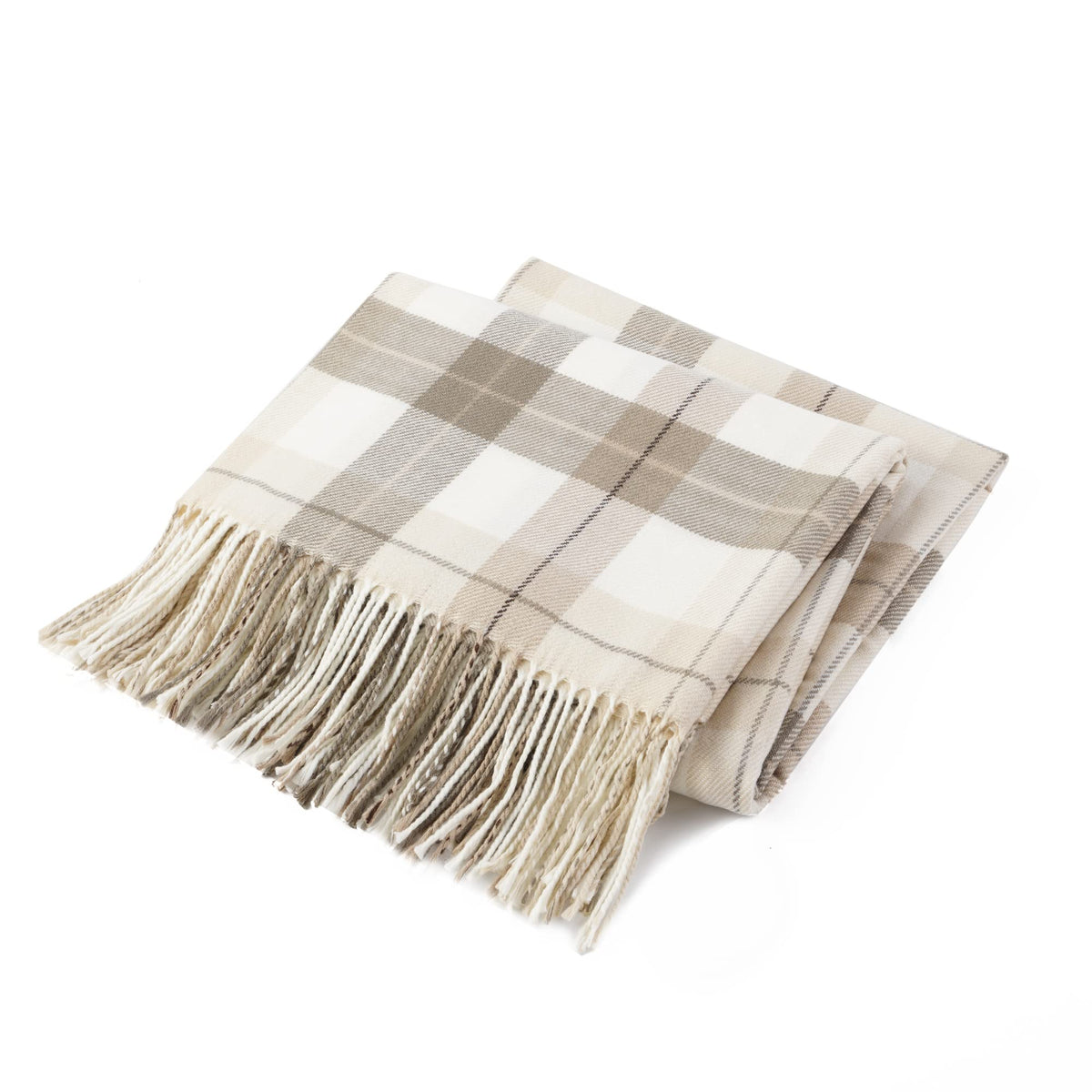 BATTILO HOME Grey White Plaid Throw Blanket for Couch, Fall Decor Throw Blankets Farmhouse Style, Super Soft Decorative Throw with Tassels 49"x63"