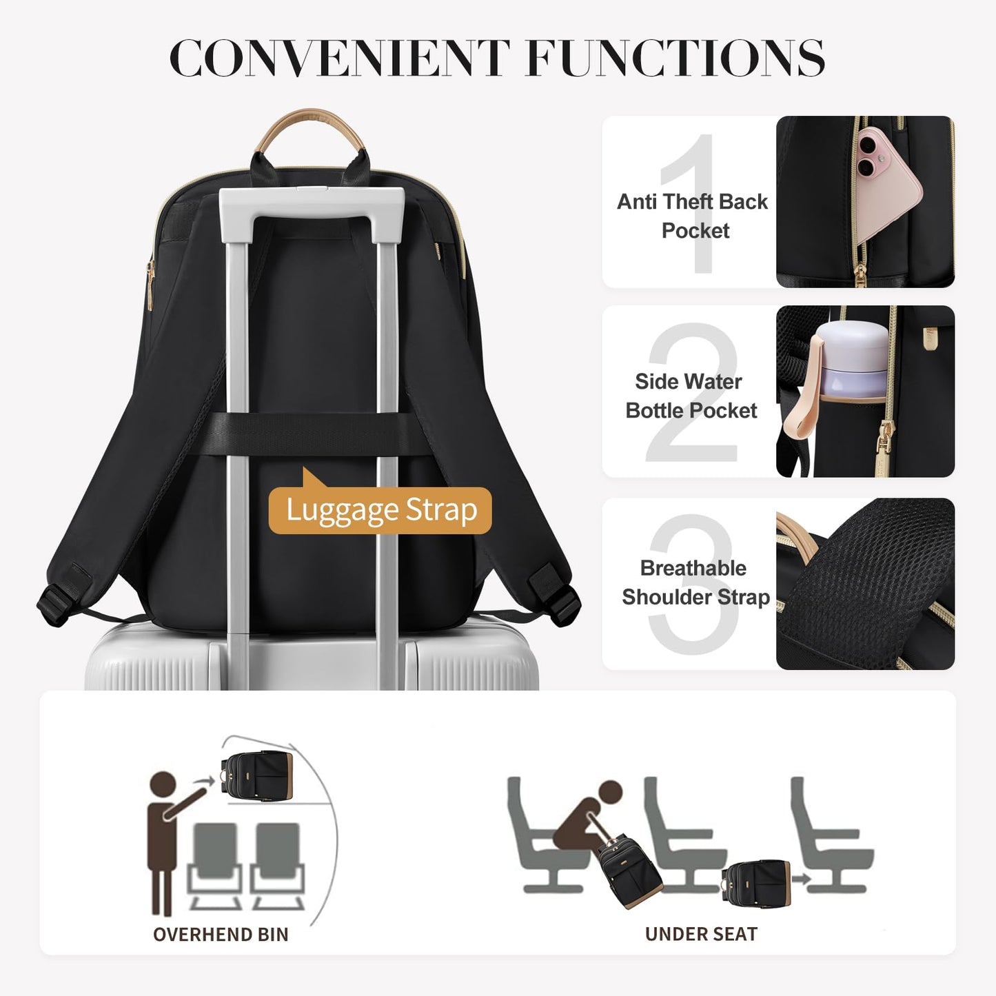 VNINE 16 Inch Laptop Backpack for Women, Light Work Bag, Fashion Waterproof, Stylish, Travel Backpacks, Casual Daypacks, for College, Business
