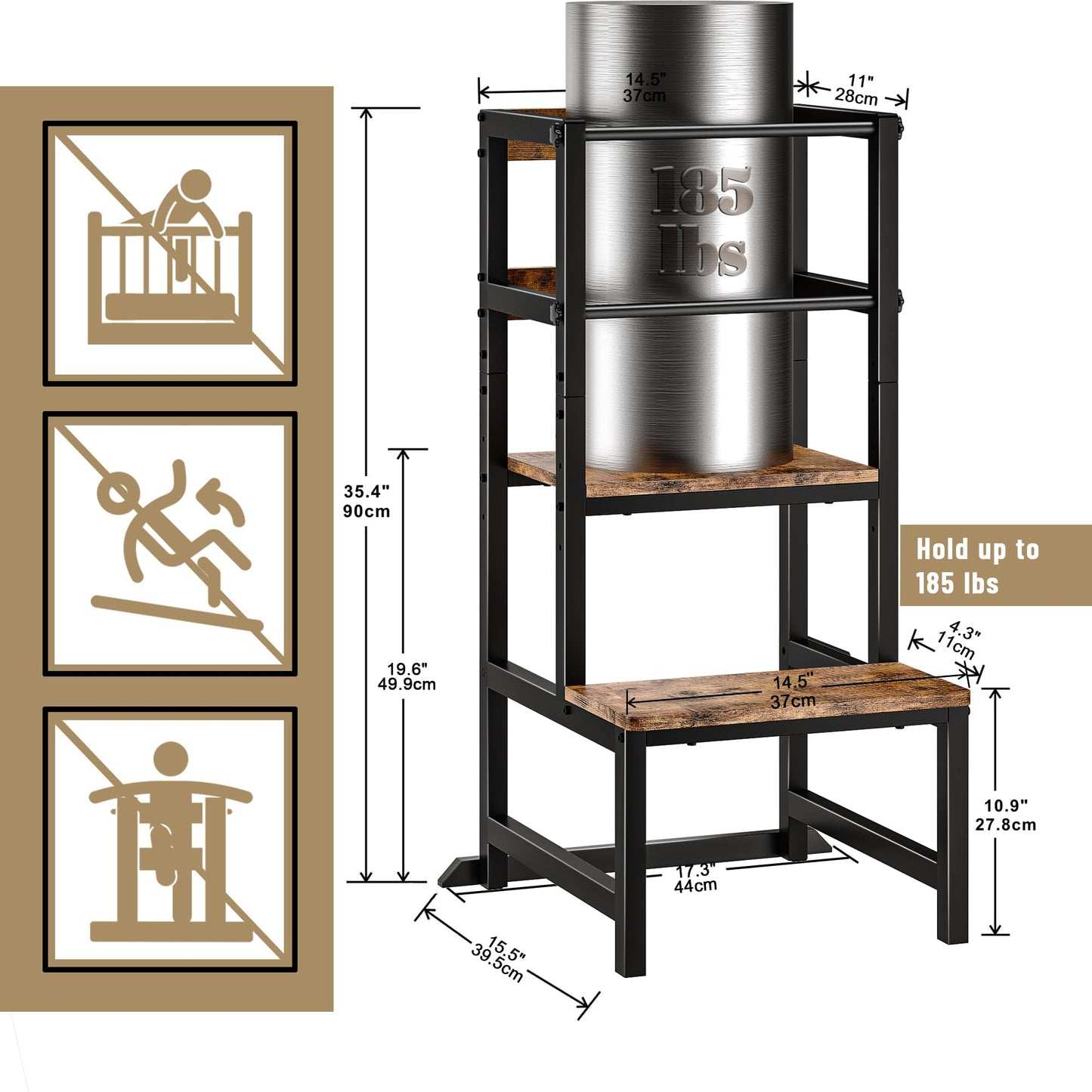 Kids Step Stool for Kitchen, Height Adjustable Toddler Tower with Safety Rail, Steel and Wood Toddler Kitchen Stool Helper Kids, Learning Tower, Nursery Helper Stand Stool