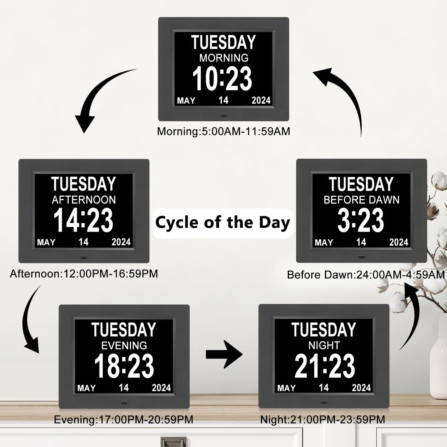 Dementia Clock for Seniors Clock with Date and Time for Elderly-8 Alarm Option & Auto-Dimming 8 Inch Large Number Display Digital Calendar Day Alzheimers Clock