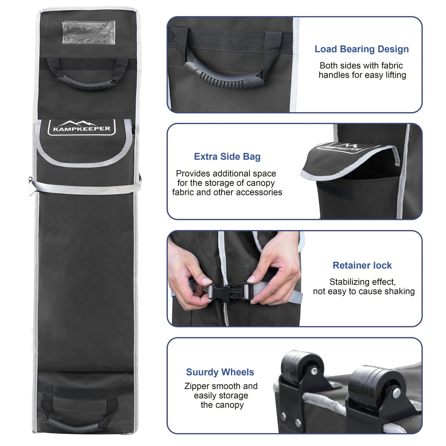 KAMPKEEPER Canopy Bag Replacement, Wheeled Tent Storage Bags for 10x10 Pop Up Shelters and Canopy Tents, 1680D Waterproof Oxford Fabric Replacement Parts (Black, 62.5inch)