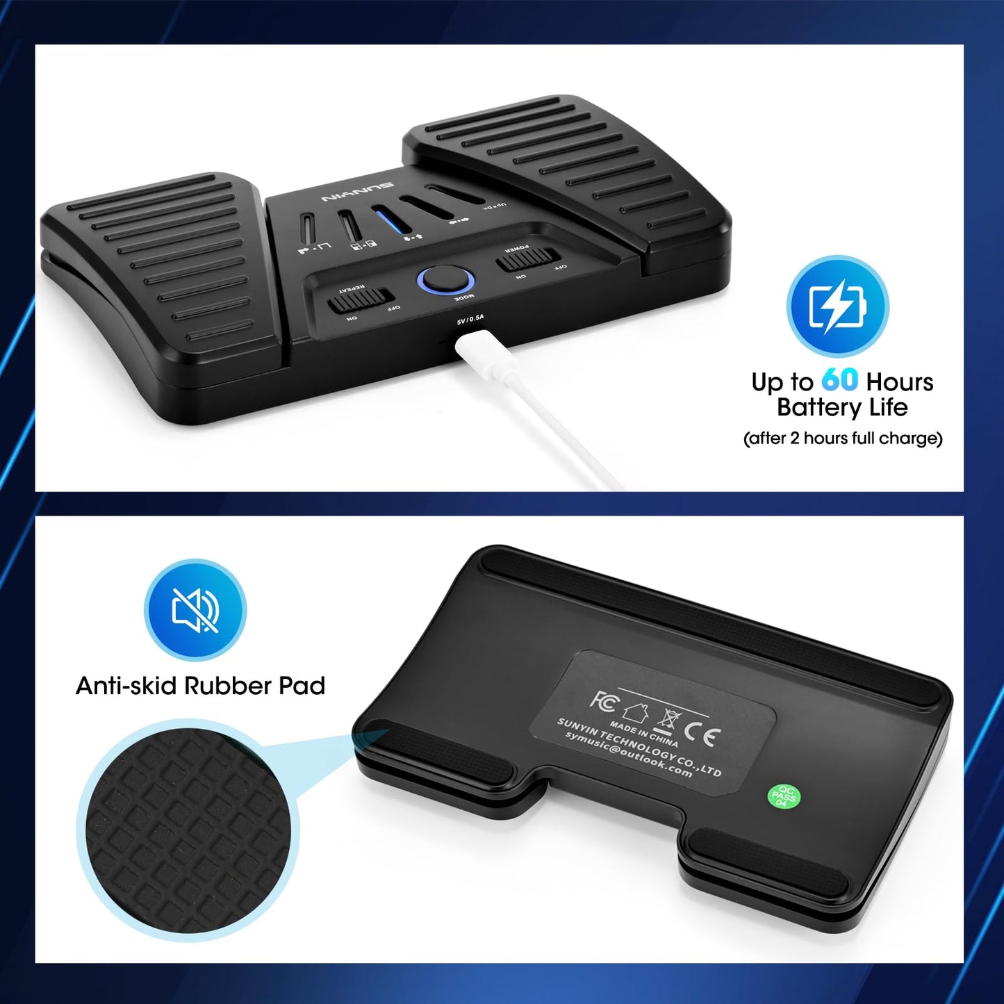Wireless Page Turner Pedal Buletooth Foot Pedal Music Page Turner for Ipad Phones Tablets Phone Rechargeable Hands-Free（Black)