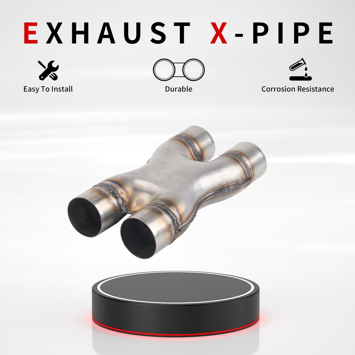 Richeer 2.5 Inch Exhaust X Pipe, 2.5" Inlet 2.5" Outlet 12" Overall Length Stainless Steel Universal Exhaust Pipe Dual 2 1/2 Inch Crossover X Pipe, Weld On