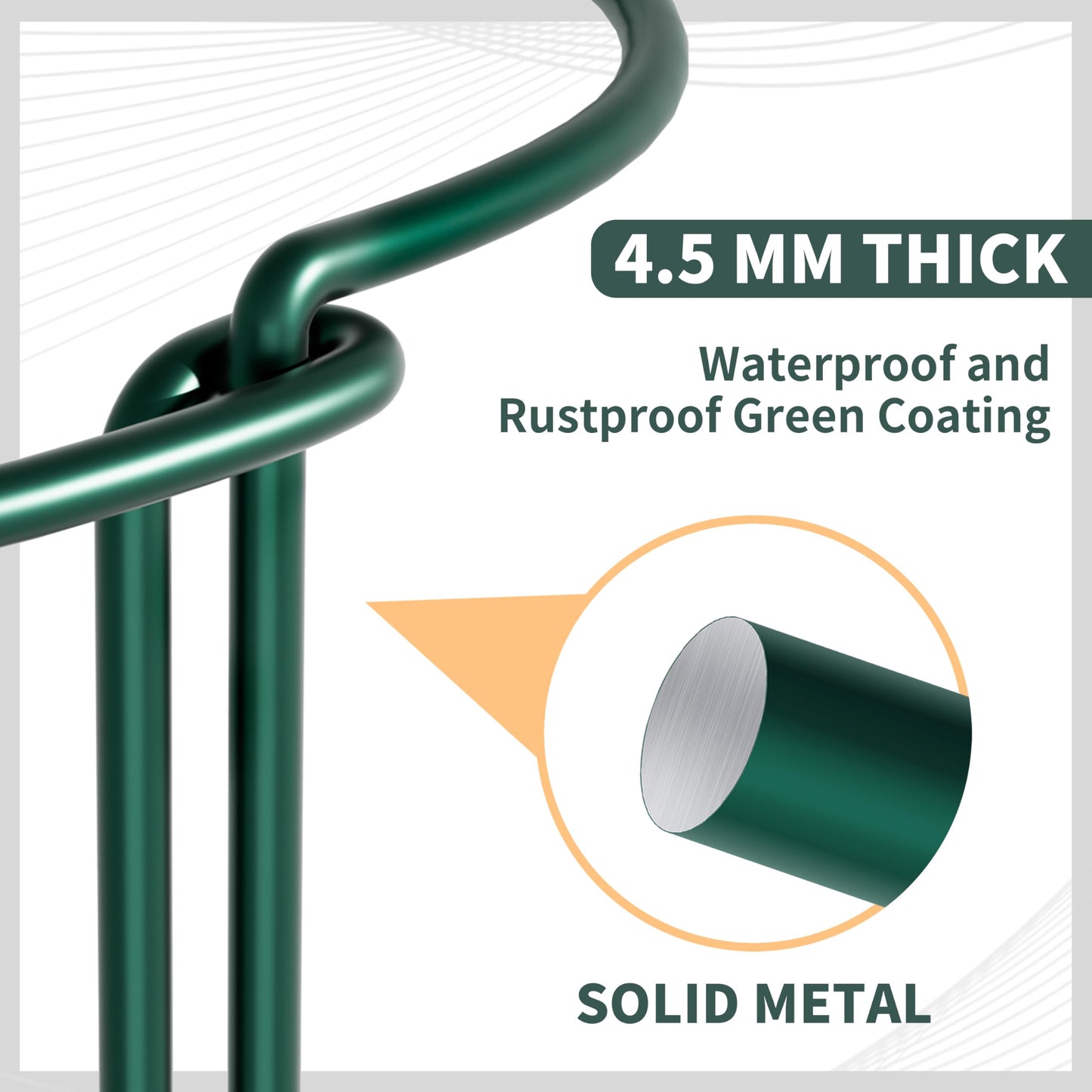 TORFICAN Peony Support Cage 24 Inch Tall, 10 Pack Heavy Duty Metal Plant Support Stakes, Rustproof Half Round Rings for Peonies, Tomatoes, Hydrangeas, Outdoor Plants,Green