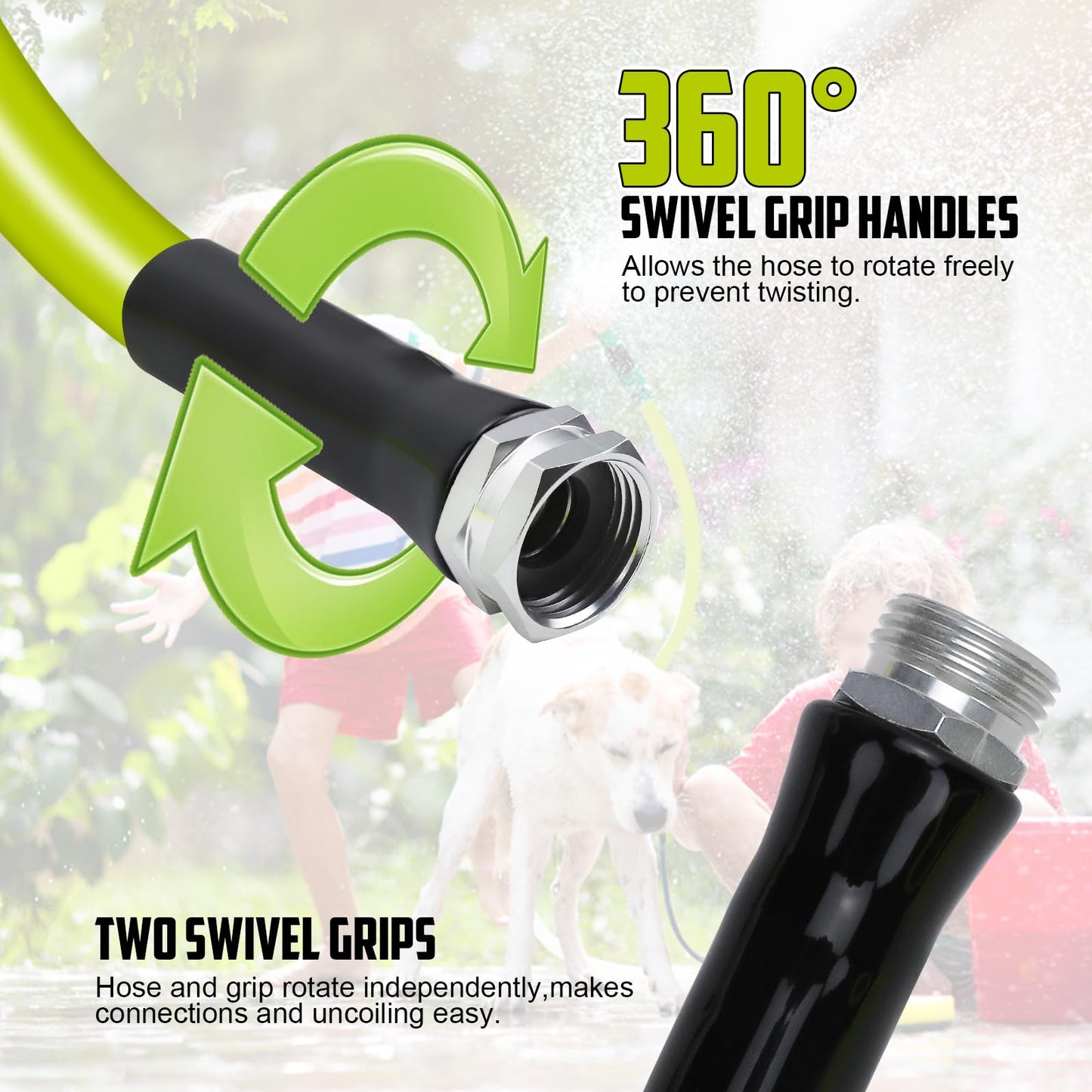 TIPHOPE 25FT Garden Hose with Aluminum 3/4”GHT Connector Fitting Heavy Duty Garden Water Hose with Swivel Grip Handle,Flexible 5/8”Inner Diameter Water Hose for RV Camper Lawn Yard,350PSI Burst Rating