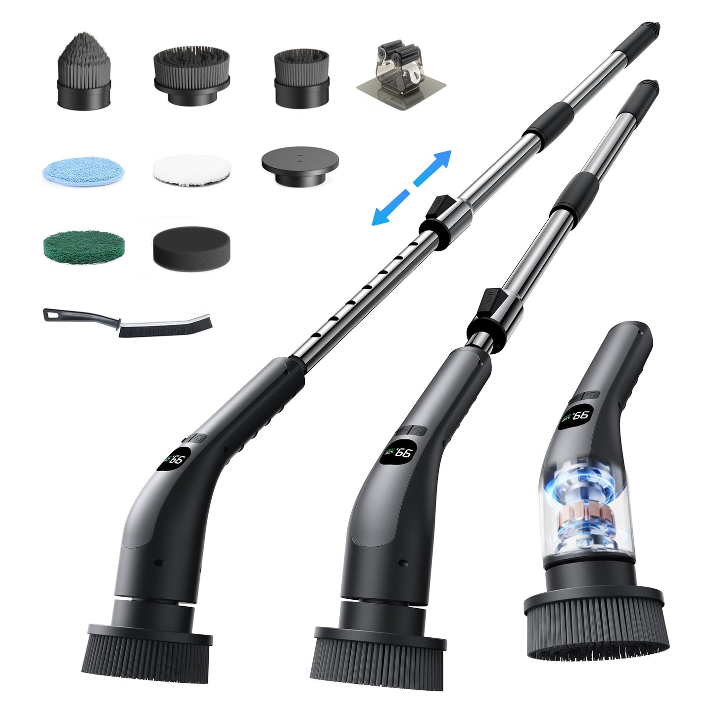 Electric Spin Scrubber, IPX7 Waterproof Shower Cleaning Brush with 7 Replaceable Brush Heads, Power Kitchen Bathroom Cleaner, Adjustable Speed and Extended Handle for Easy Cleaning