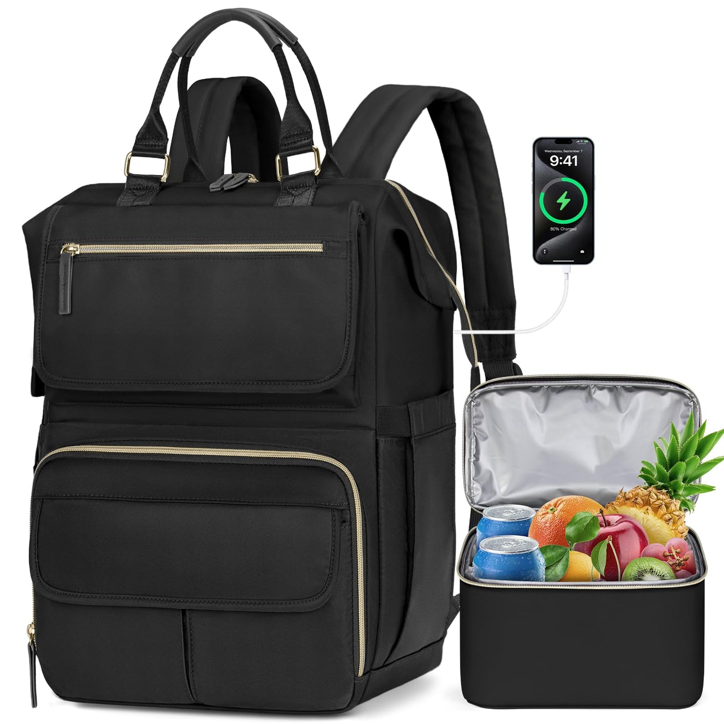 Lunch backpack for Women Men 15.6 Inch Laptop Backpack with USB Port Teacher Nurse Work backpack with insulated bag Travel backpack Water Resistant Computer Backpack for College Business