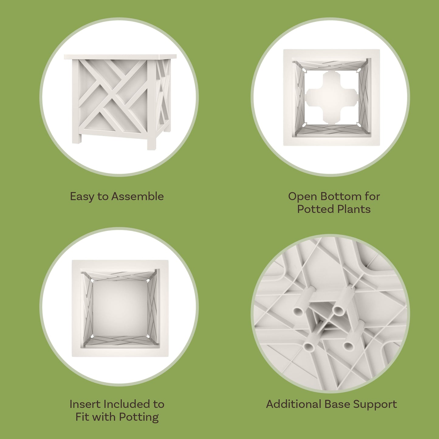 Pure Garden Lattice Design Planter Box - 15.5-Inch-Square Decorative Outdoor Flower or Plant Pot - Front Porch, Patio, and Garden Decor (White)