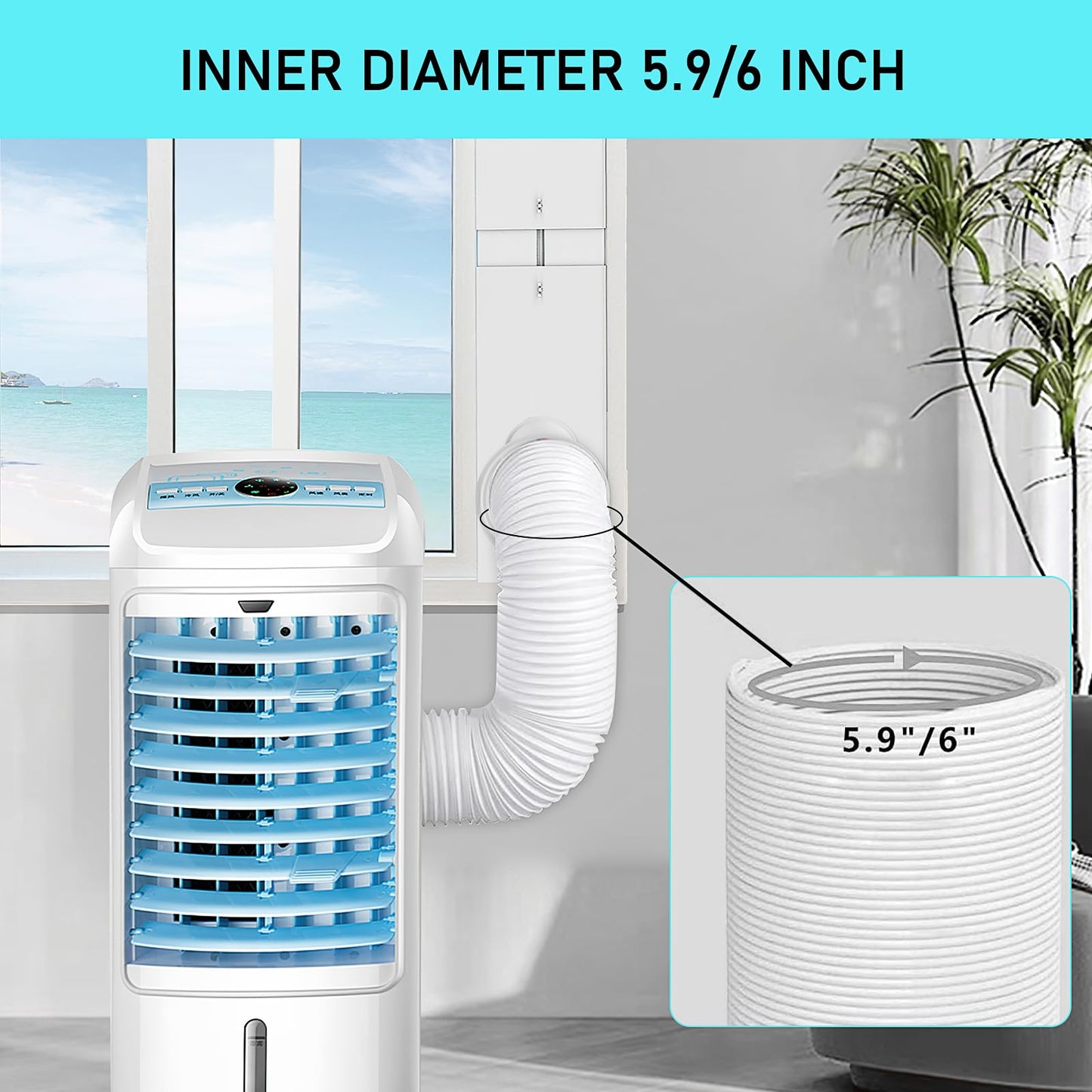 Portable AC Window Vent Kit, 5.9" Exhaust Hose & Universal Coupler & Accessories, Seamless Air Conditioner Replacement Seal Plate, Adjustable Window Seal Kit for Vertical Horizontal Sliding Window