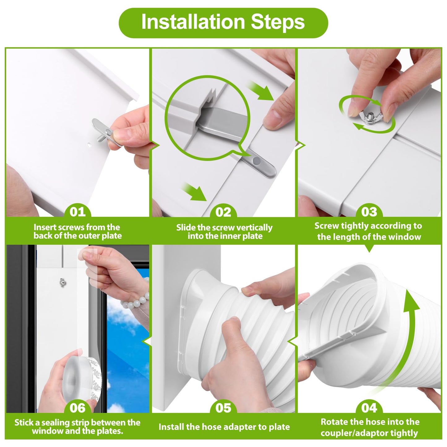 Portable Air Conditioner Window Vent Seal Kit with Universal Coupler, Adjustable Portable AC Vent Kit for Vertical & Horizontal Sliding Window, Fit for All AC with 5.9 Inch Diameter Exhaust Hose