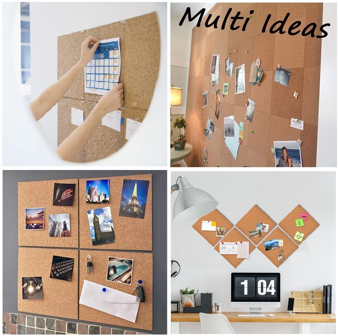 YCCYYCCY 12"x12" (30.5 X 30.5cm) Self-Adhesive Cork Borad, 1/2" (12mm) Thick Cork Boards for Walls, 6 Pack Bulletin Board with 50 Push Pins, Cork Board Tiles for Office, Home, School(12mm,6P,CA)