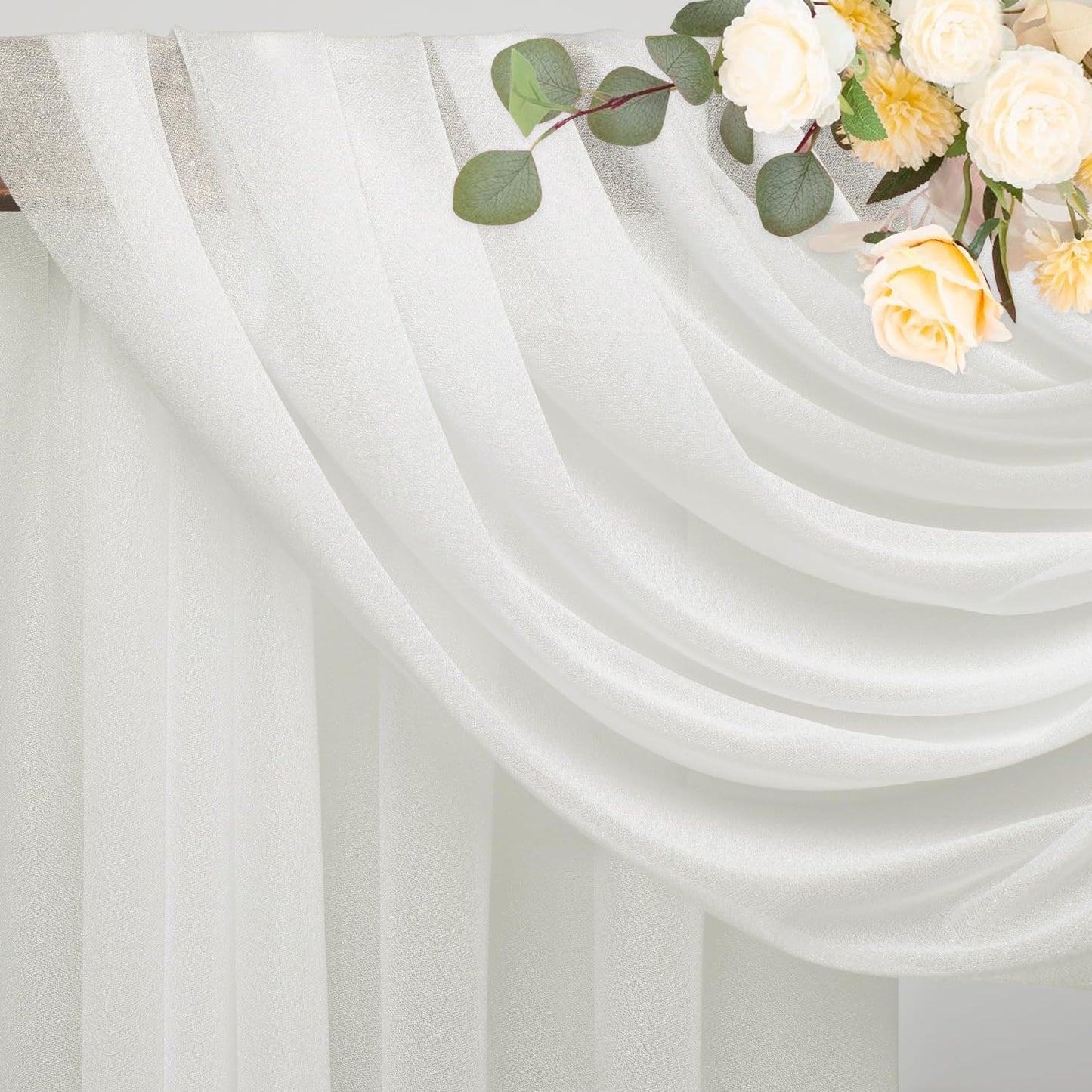 Wokceer Wedding Arch Draping Fabric 2 Panels 28.7" x 20FT Ivory Drapes Sheer Fabric Backdrop Arch Draping Fabric for Wedding Ceremony Birthday Party Bridal Shower Decoration