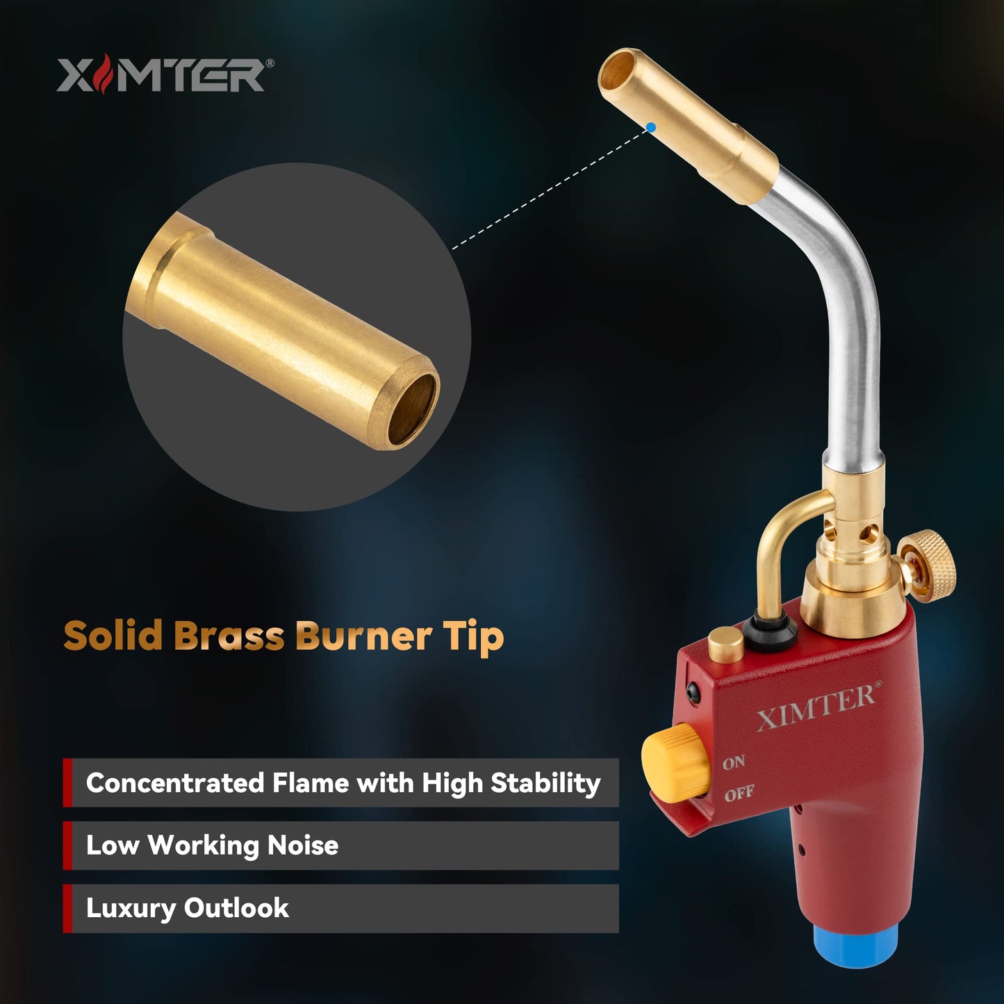 Ximter MAPP Propane Torch Head - Durable Cast Aluminum Body MAP Gas Torch, Fast Self-Ignition & Adjustable Swirl Flame, for Welding Brazing Lighting Melting HAVC DIYer