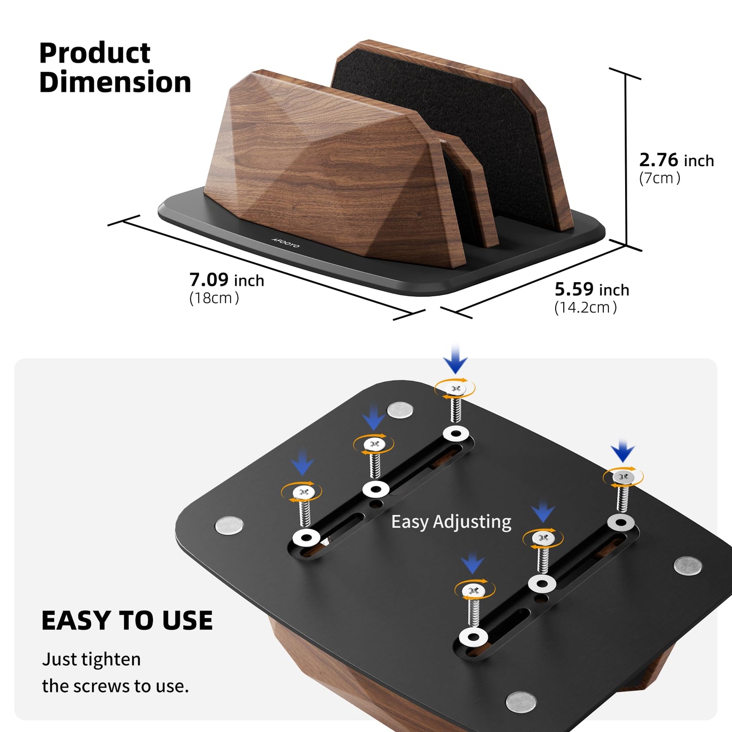 AFOOYO Vertical Laptop Stand - Dual Slots Walnut Adjustable Laptop Holder,Desktop Dock Compatible with All MacBook, Surface,Chromebook,Dell & More(Walnut)