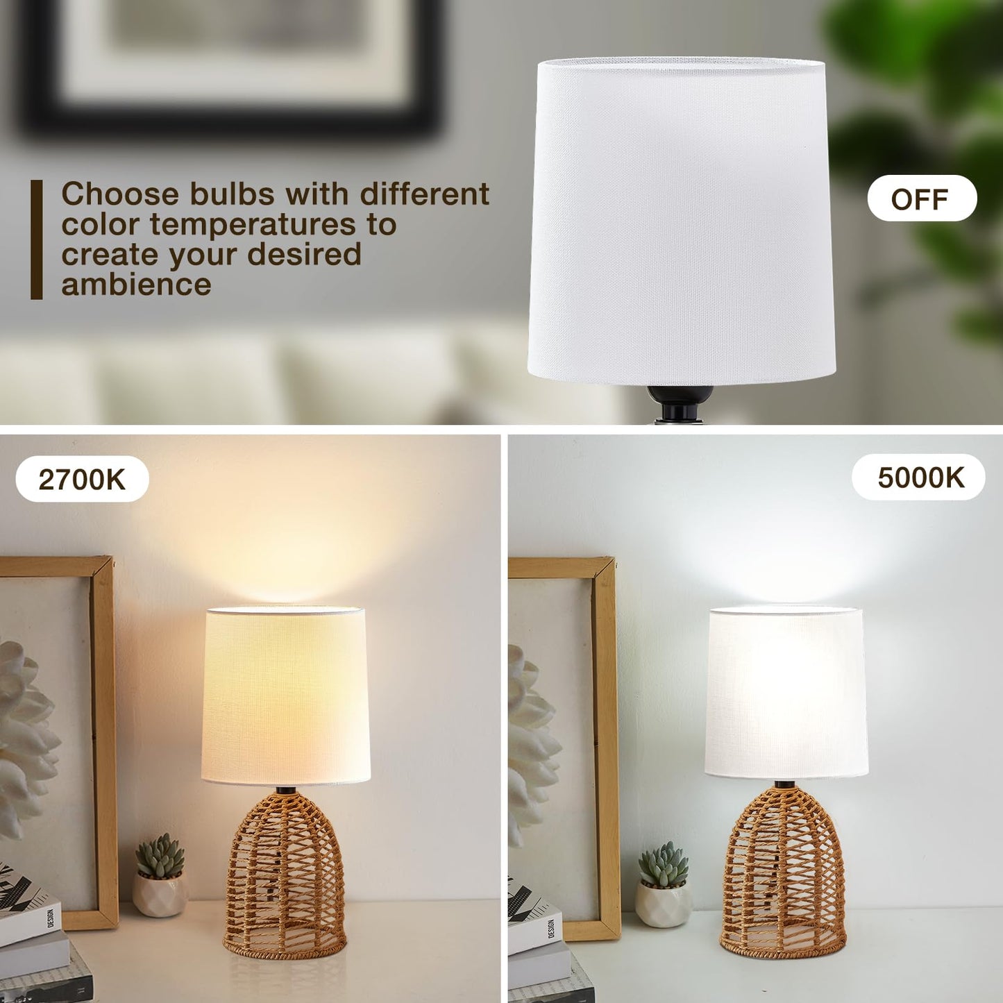 EJIAXIN Rattan Lamp Boho Lamps Set of 2 - Mini Farmhouse Table Lamp Rustic End Table Decorative Small Lamps for Small Spaces Bedroom Nightstand Living Room Reading Desk Side Table Lamp