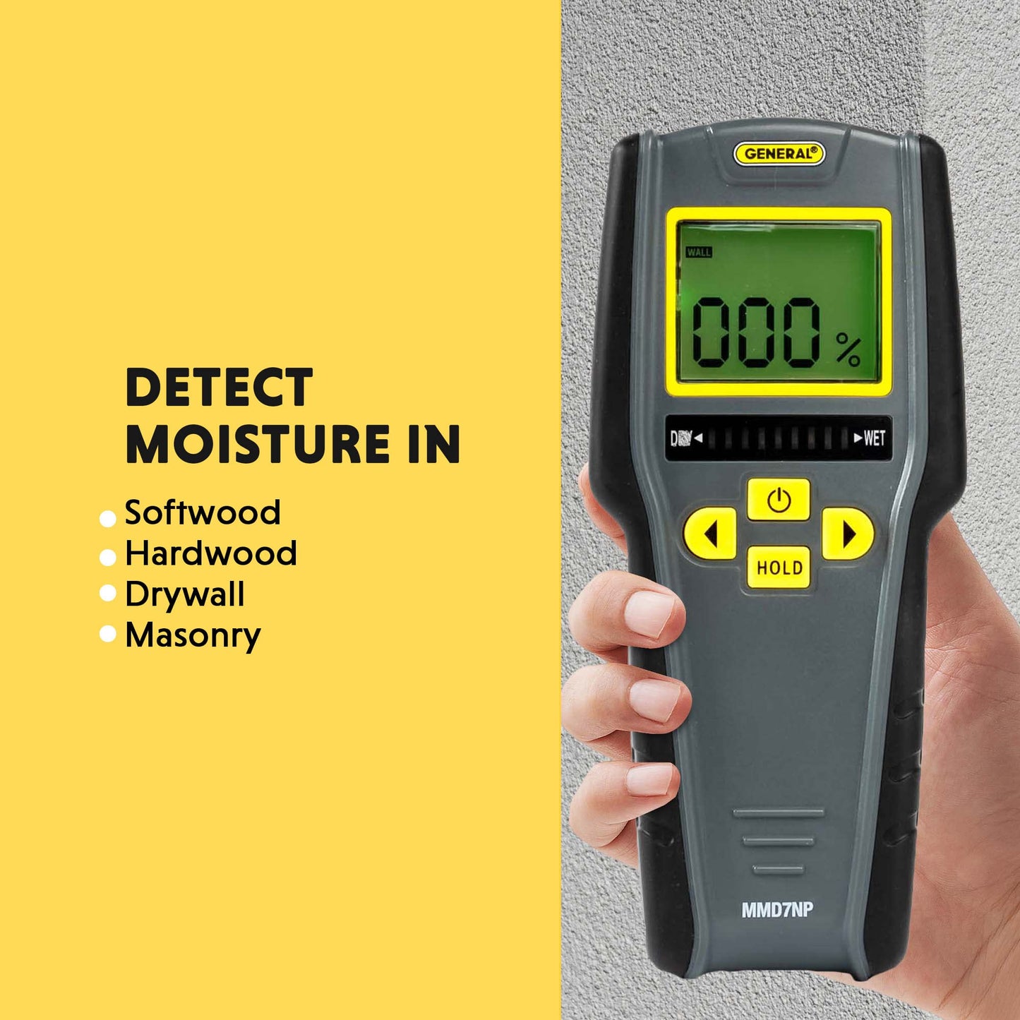 General Tools MMD7NP Moisture Meter, Pinless, Digital LCD with Tricolor Bar Graph