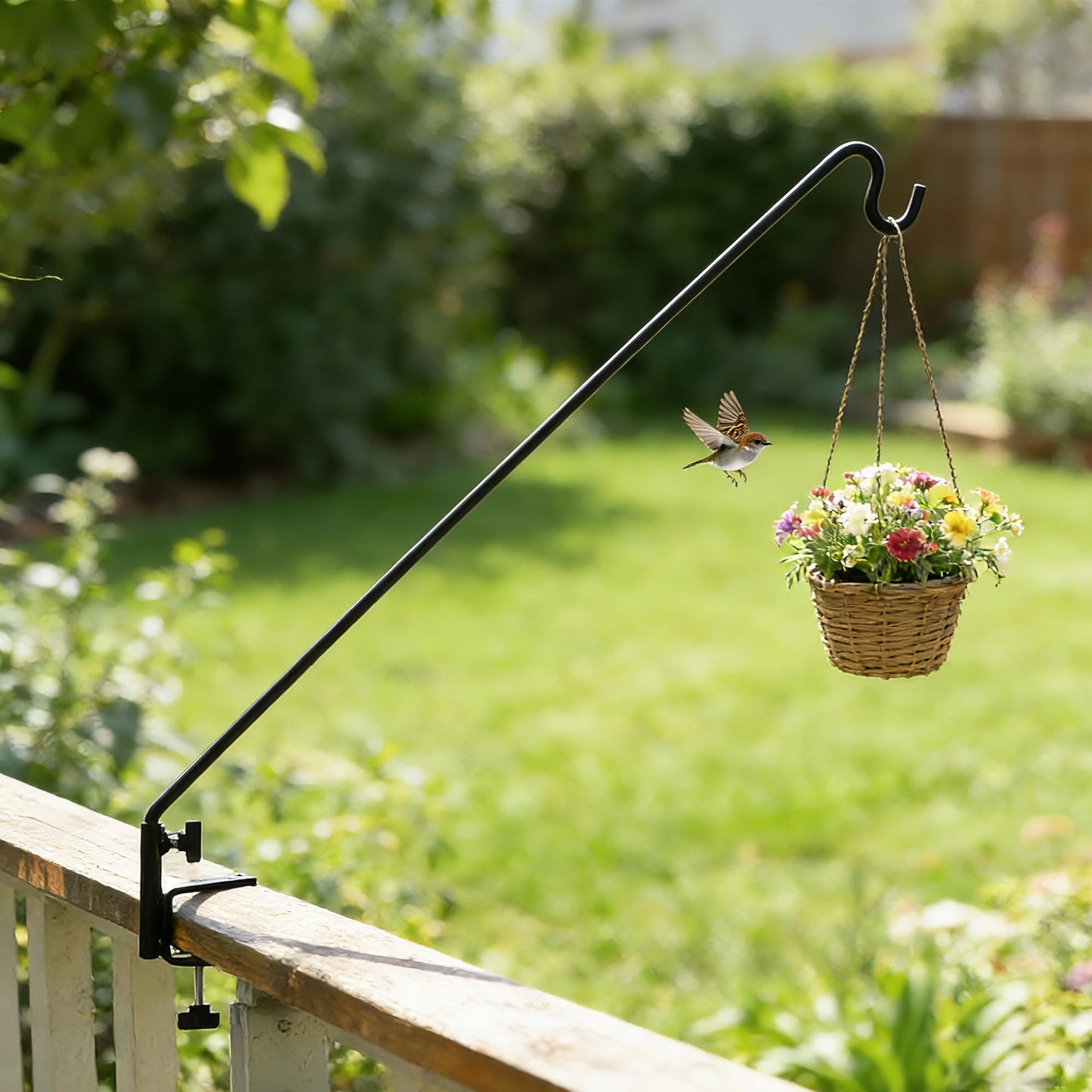 ERYTLLY Extended Reach Deck Hook Wall Pole Wall Mounted Deck Hook Extensible and Adjustable 28 inch to 43 inch Wall Bracket for Hanging Bird Feeder,Plants,Wind Chimes,Lanterns 2 Packs