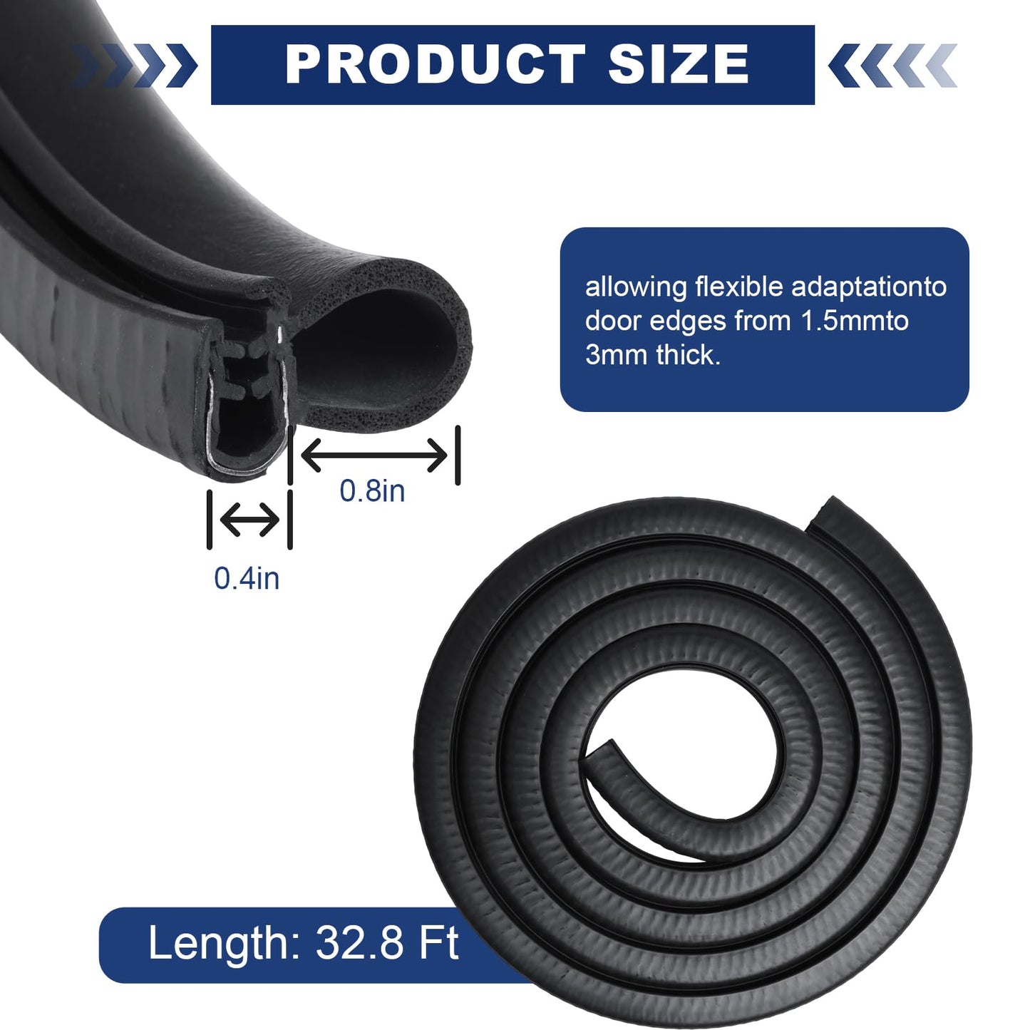 Storystore Car Door Rubber Seal Strip Trim Seal with Side Bulb for Cars, Boats, RVs, Trucks, and Home Applications, Car Weather Striping (32.8Ft),(UOSIDE01)