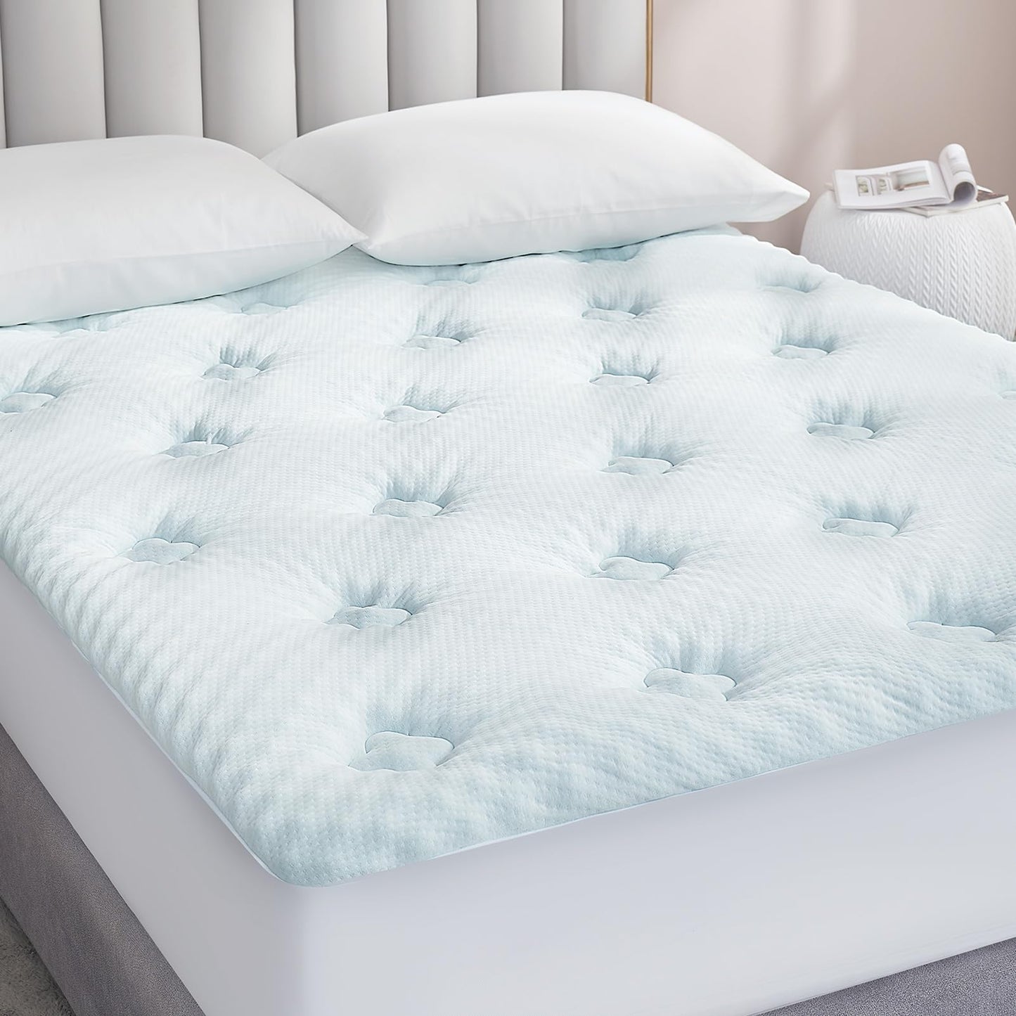 Hansleep Full Size Mattress Pad Memory Foam, Mattress Topper Full Size Bed with Deep Pocket, Breathable Air Mattress Cover Full, White, 54x75 Inches