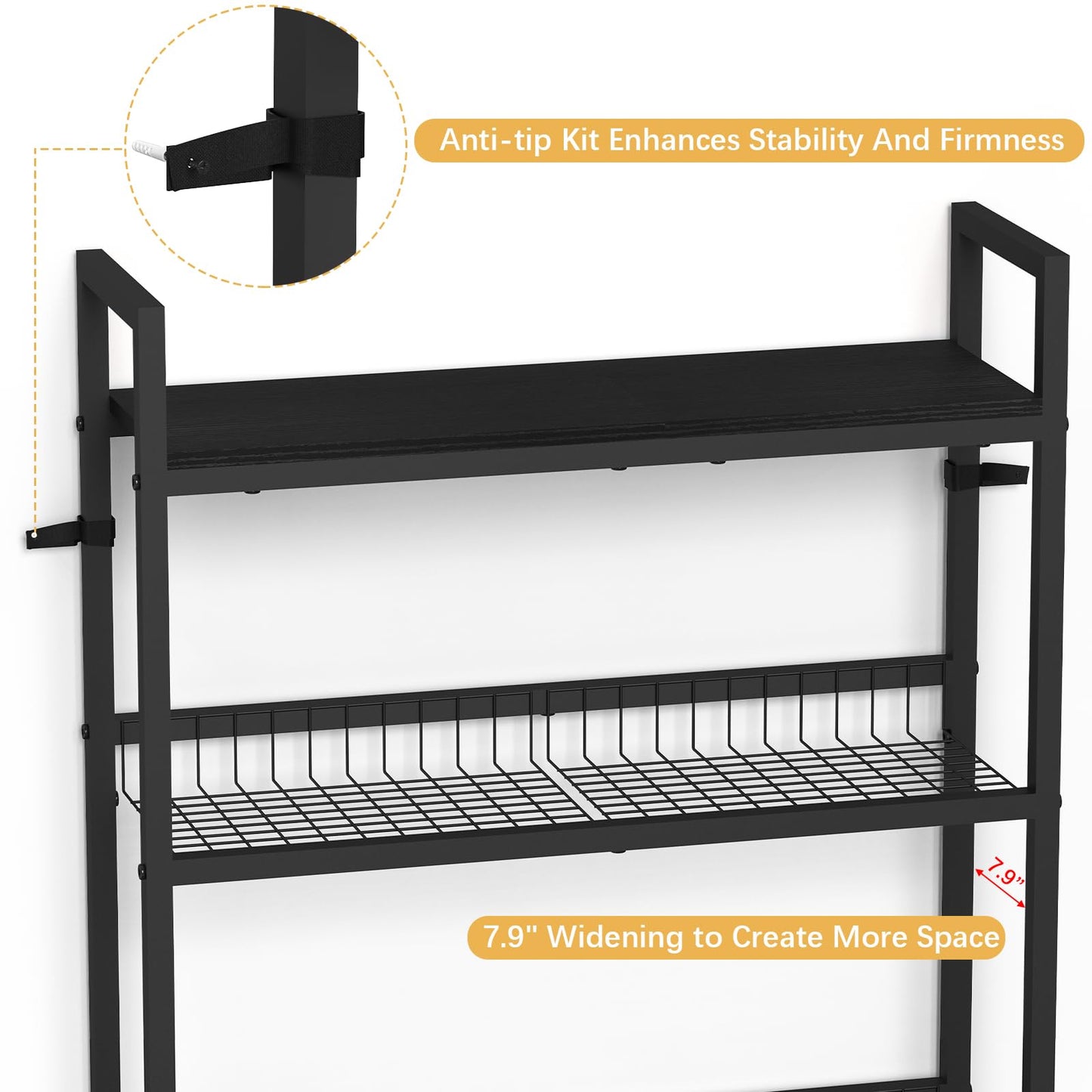 YBING Over The Toilet Rack 3 Tier Bathroom Shelf Over Toilet Storage Organizer Freestanding Above Toilet Storage Rack with Metal Frame and Hook Bathroom Stand and Space Saver Shelf,Black
