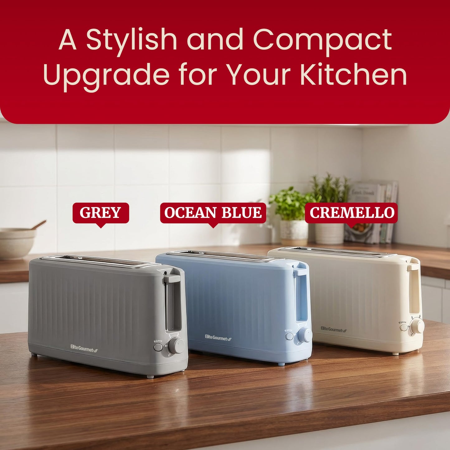 Elite Gourmet ECT2517OX SLIMTOAST™ 2-Slice, Long Slot Toaster, Cool-touch Body, 6 Toast Settings & Cancel Function, Extra Wide 1.5” Slot Easily Fits Bread, English Muffin, Bagel & Waffles, Ocean Blue