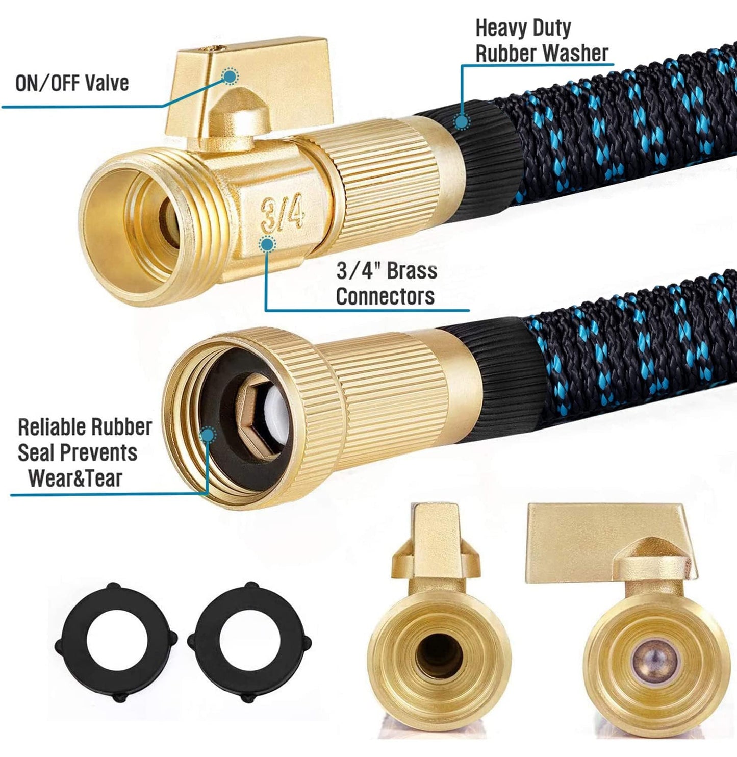 Vorey Garden Hose 100FT, Expandable Hose Flexible Lightweight Water Hose with 9 Function Nozzle Sprayer Expanding Durable Hose with 3/4 Inch Solid Brass Fittings, Black and Blue