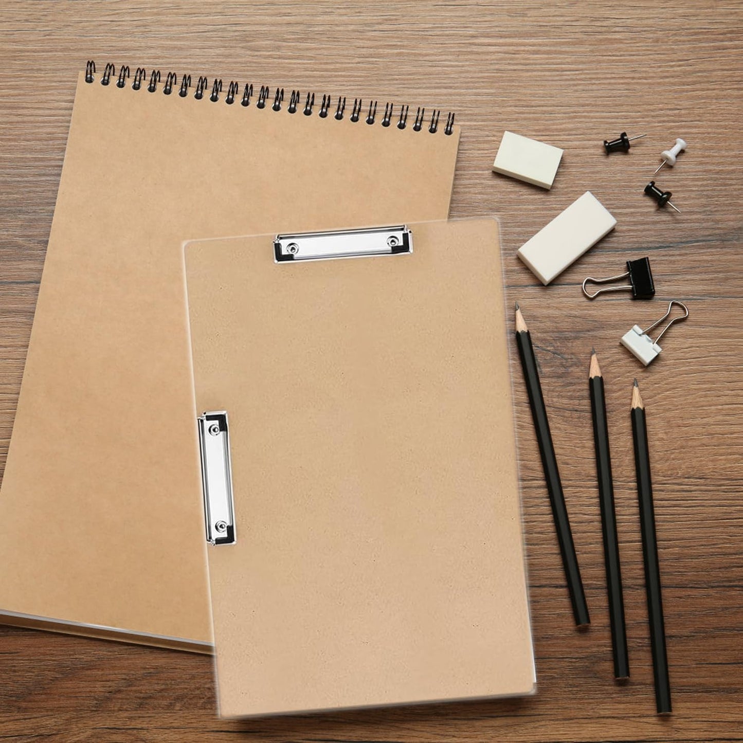 4 Pcs 11x17 Clipboard Wooden Lap Board with Low Profile Clip Brown Double Landscape Clip Hardboard Drawing, Large Clipboard for Drawing, Sketching, Art Classroom Office Supplies