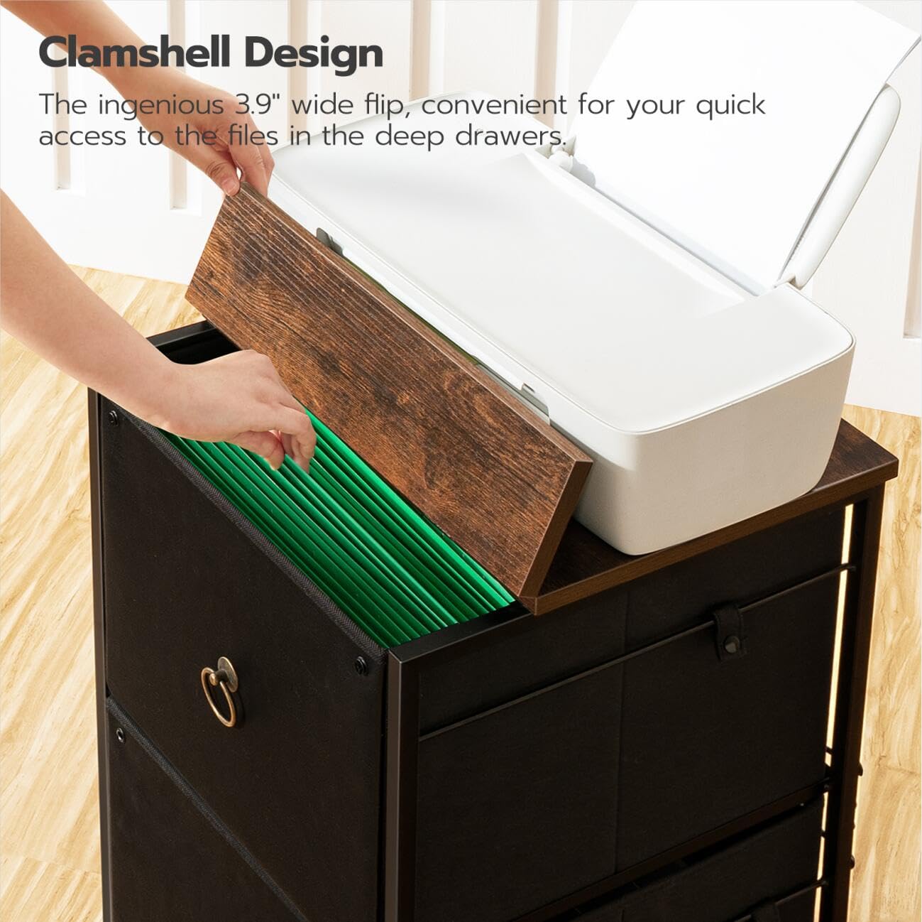 HOOBRO 2-Drawer Mobile File Cabinet, Vertical Filing Cabinet, Filing Cabinet for Home Office, Rolling Printer Stand, A4/Letter-Sized, Nonwovens Drawer, Black and Rustic Brown BFK20WJ01