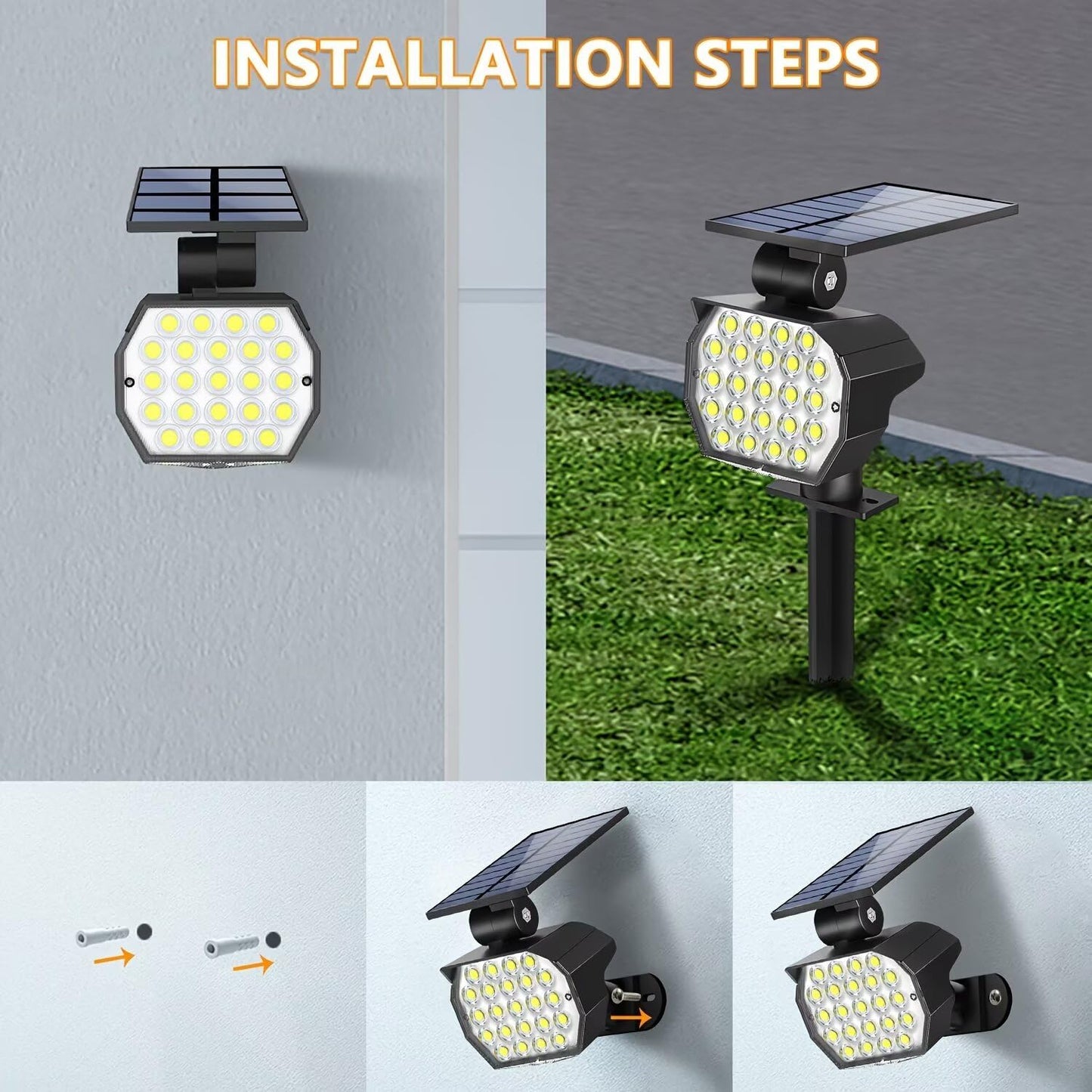 Solar Spot Lights Outdoor,Solar Lights Outdoor 23 LED 3 Lighting Modes Auto ON/Off Solar Spotlights, IP67 Waterproof for Garden, Yard and Outside Landscape 2 Pack (Cool White)