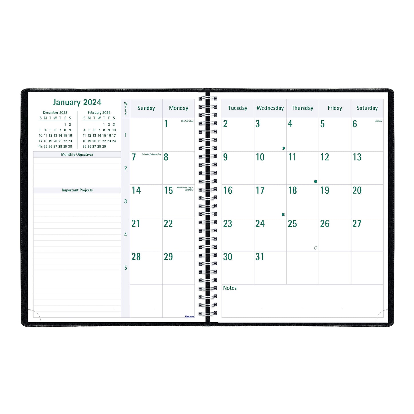 Blueline 2024 Timanager Planifi-Action Weekly/Monthly Planner, Appointment Book, 13 Months, December to December, Twin-Wire Binding, 11" x 8.5", English, Black (C5930.81T-24)