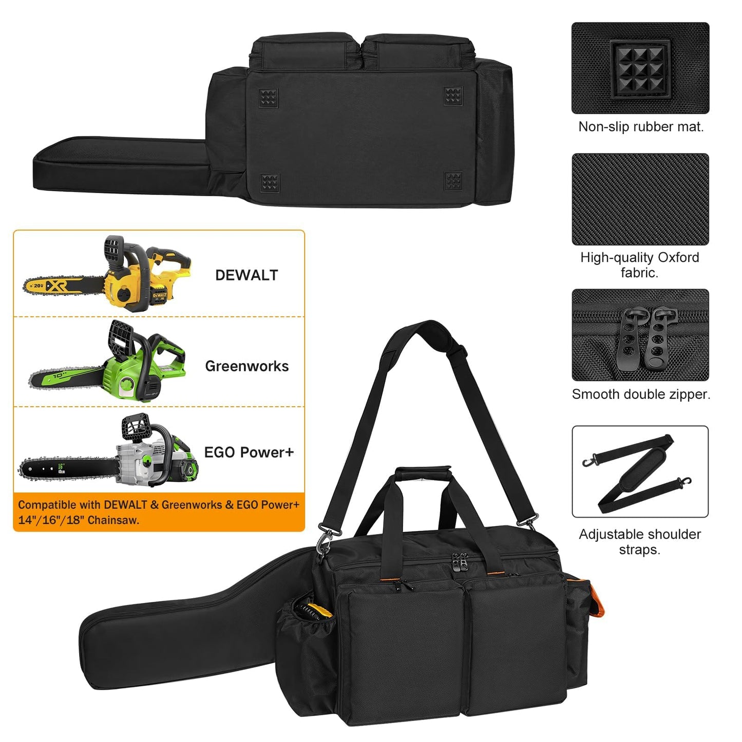 XIDIHF 14"/16"/18" Chainsaw Case, Chainsaw Storage Bag Compatible with EGO+, Dewalt, Greenworks Cordless Power Chainsaws & Accessories, Black