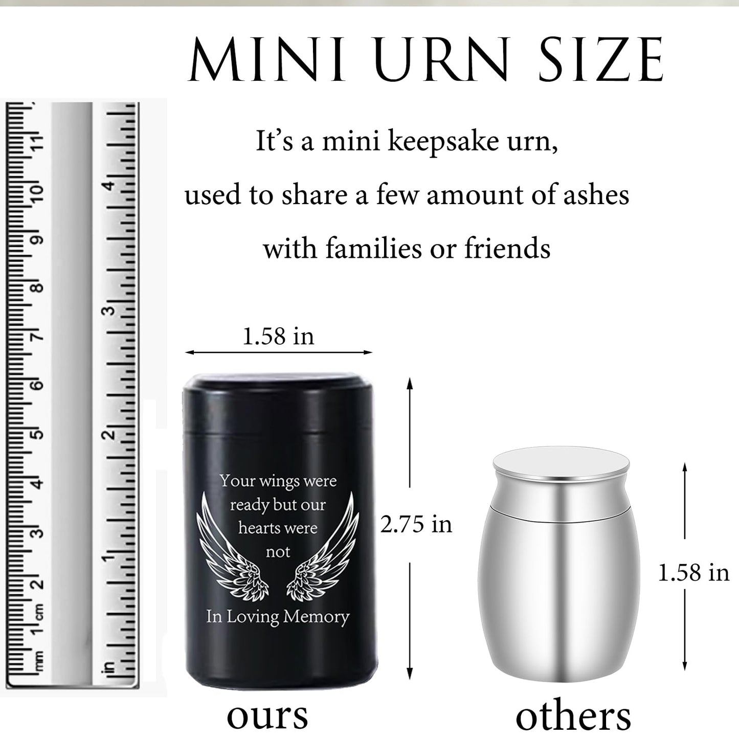 2.7 Inch Small Urns for Ashes - Set of 4, Aluminium Mini Keepsake Urns for Human/Pet Cremation, Ashes Holder in Loving Memory, Black
