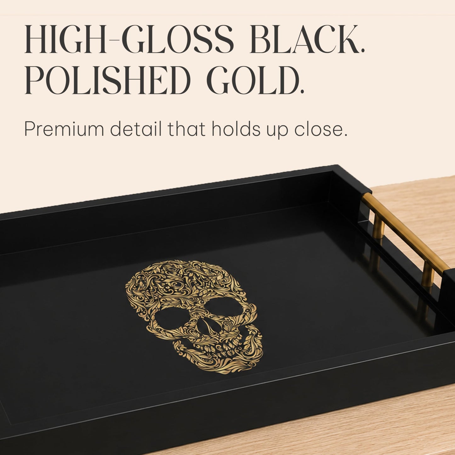 Death Decor Modern Serving Tray with Skull Design Gothic Ottoman Tray, Tea and Coffee Table Tray, Jewelry Bathroom Organizer, Gift, Christmas, Gloss Finish