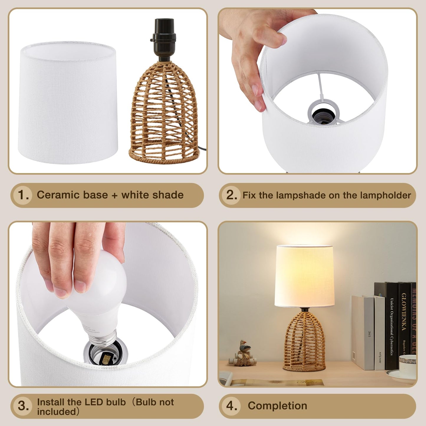 EJIAXIN Rattan Lamp Boho Lamps Set of 2 - Mini Farmhouse Table Lamp Rustic End Table Decorative Small Lamps for Small Spaces Bedroom Nightstand Living Room Reading Desk Side Table Lamp
