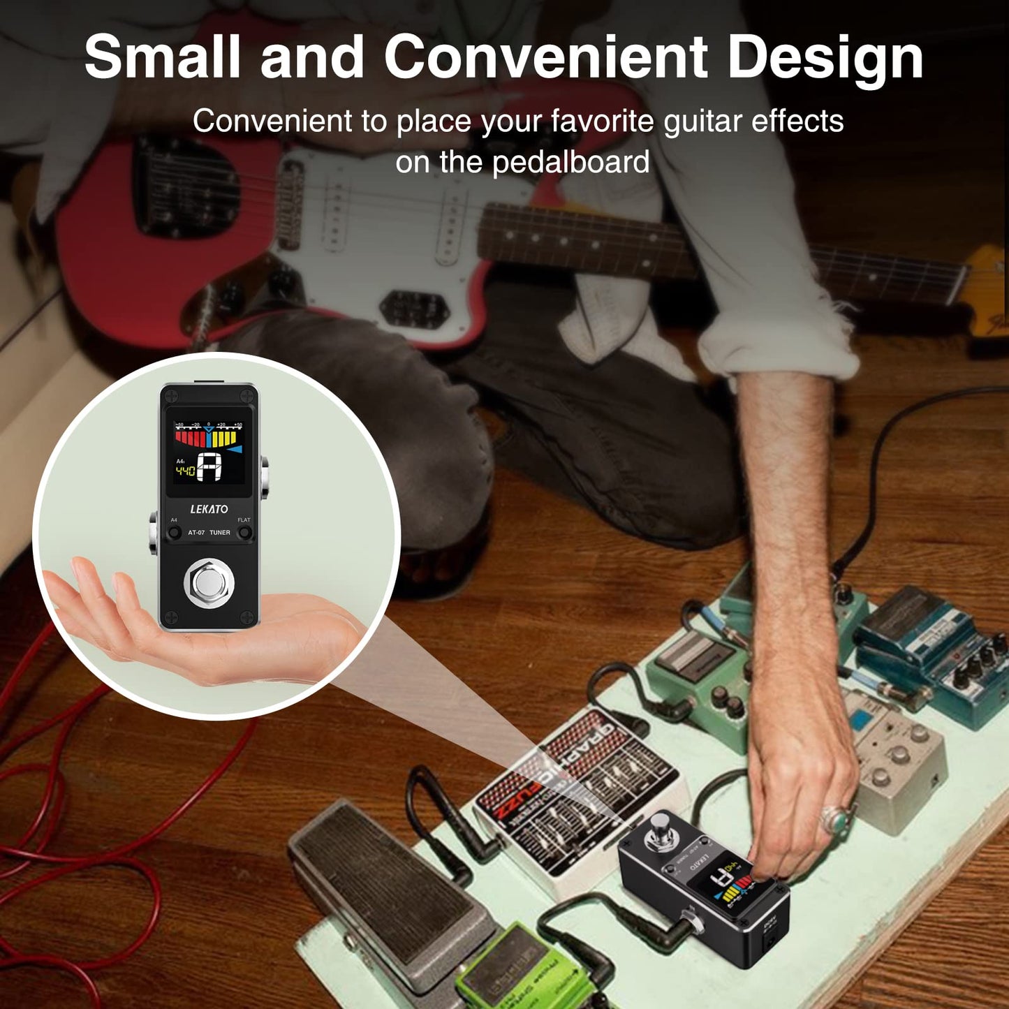Guitar Tuner Pedal with True Bypass, Tuner for Electric Guitar and Bass, Color Display Tuner Pedal with Mute, Pitch and Flat Tuning