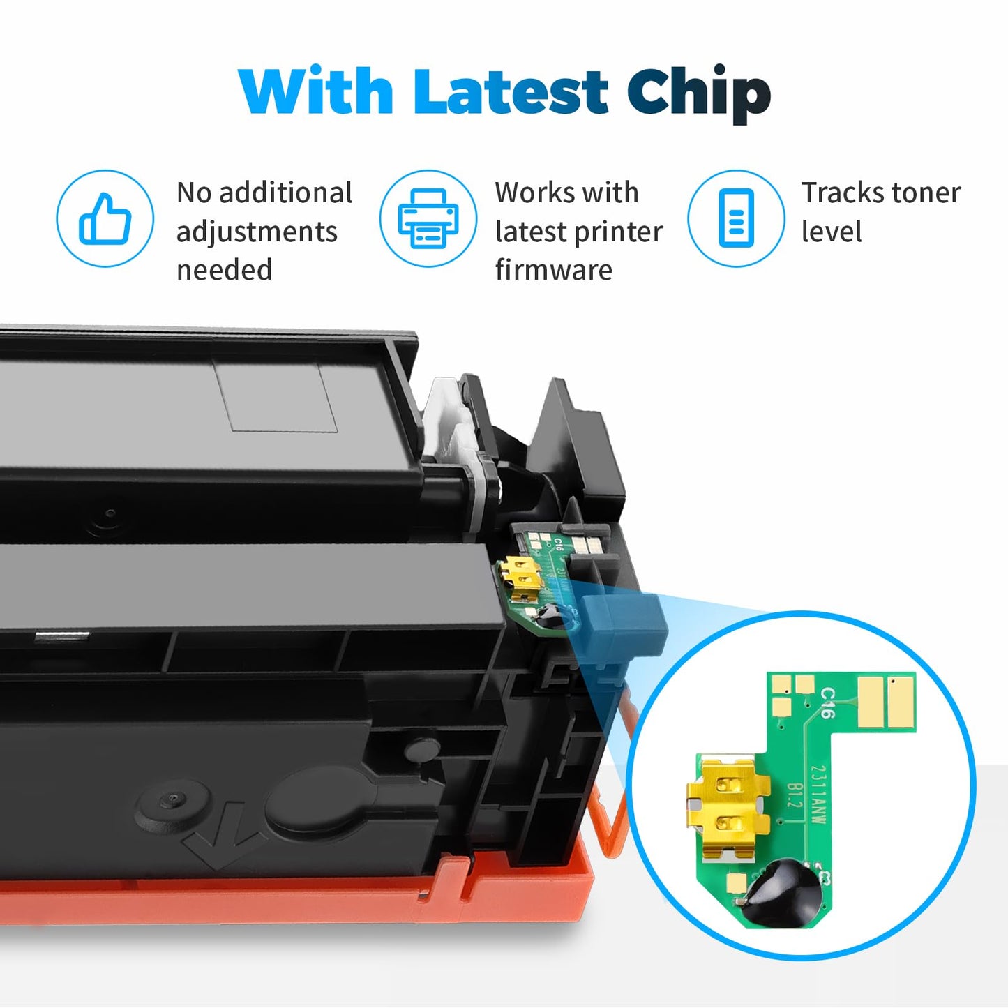 BAIINK 206A Toner Cartridges (with Chip) Replacement for HP 206A Toner Cartridges 4 Pack Compatible for Pro MFP M255 M255dw M282 M282nw M283 M283cdw M283fdw Printer W2110X W2110A Ink