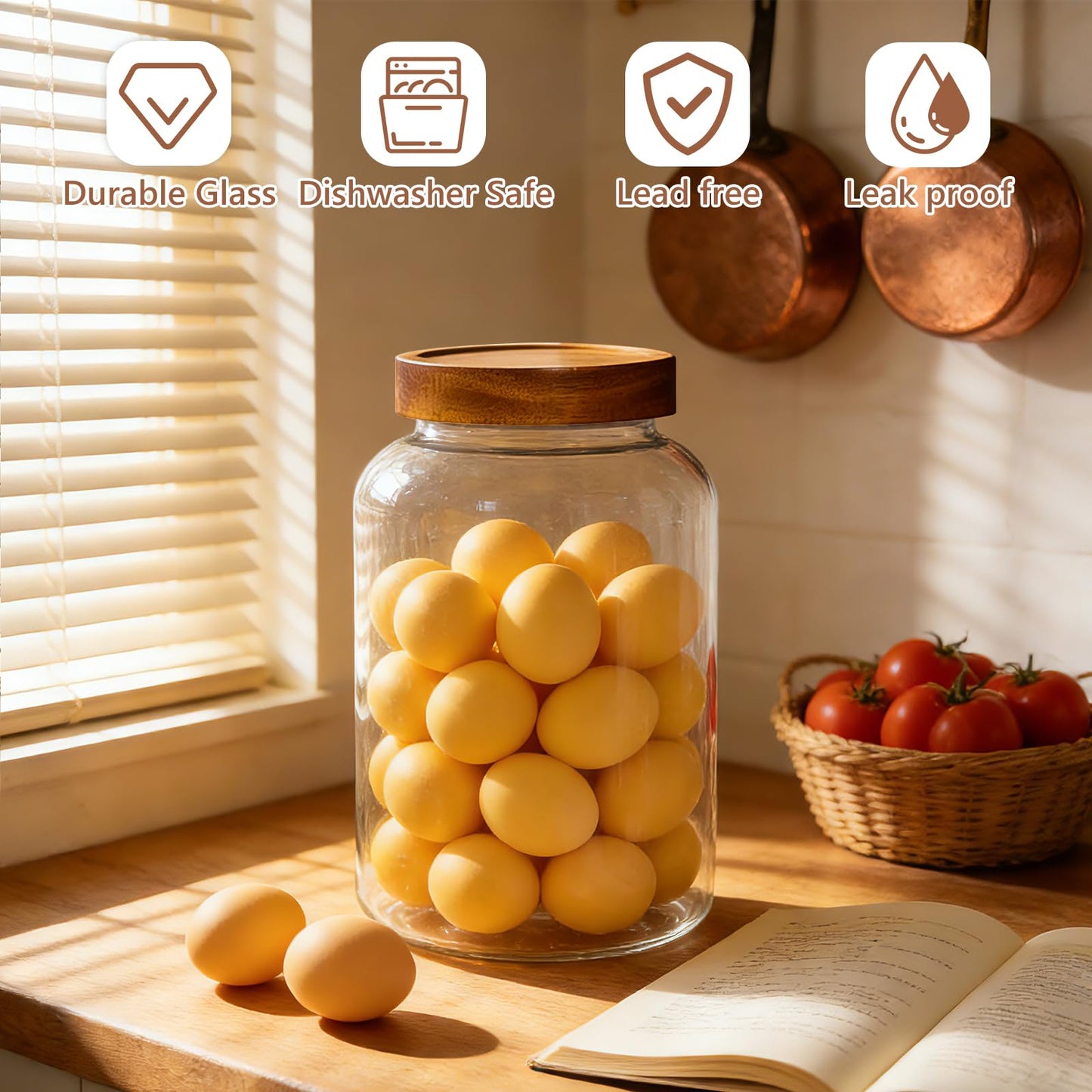 KEYWING 1 Gallon Large Glass Jars With Airtight Lid, 2Pcs Glass Food Storage Containers With Lids, Flour Rice Contianers for Pantry Kitchen Organization Egg Cookie Sugar Cereal